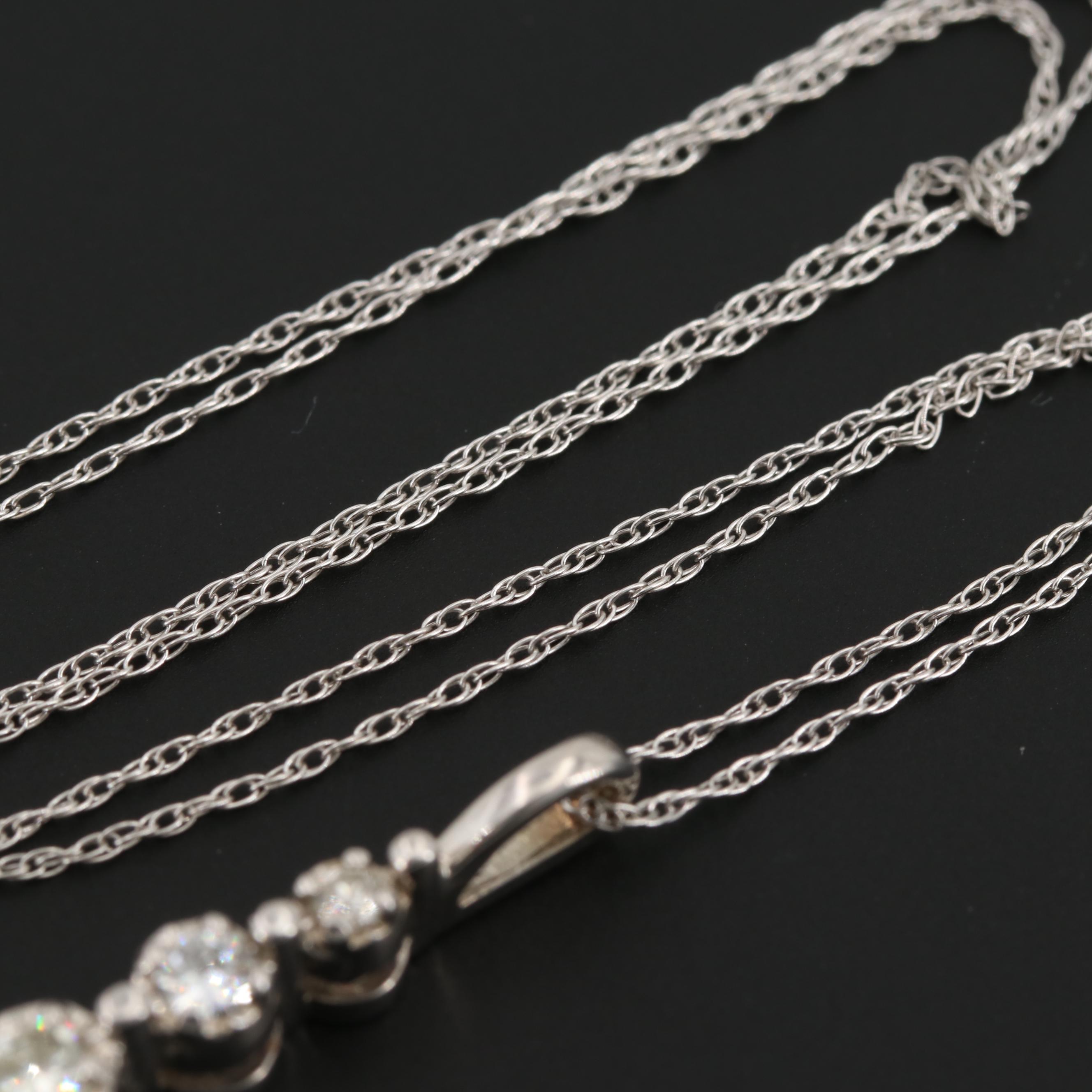 14K White Gold Diamond Pendant Necklace