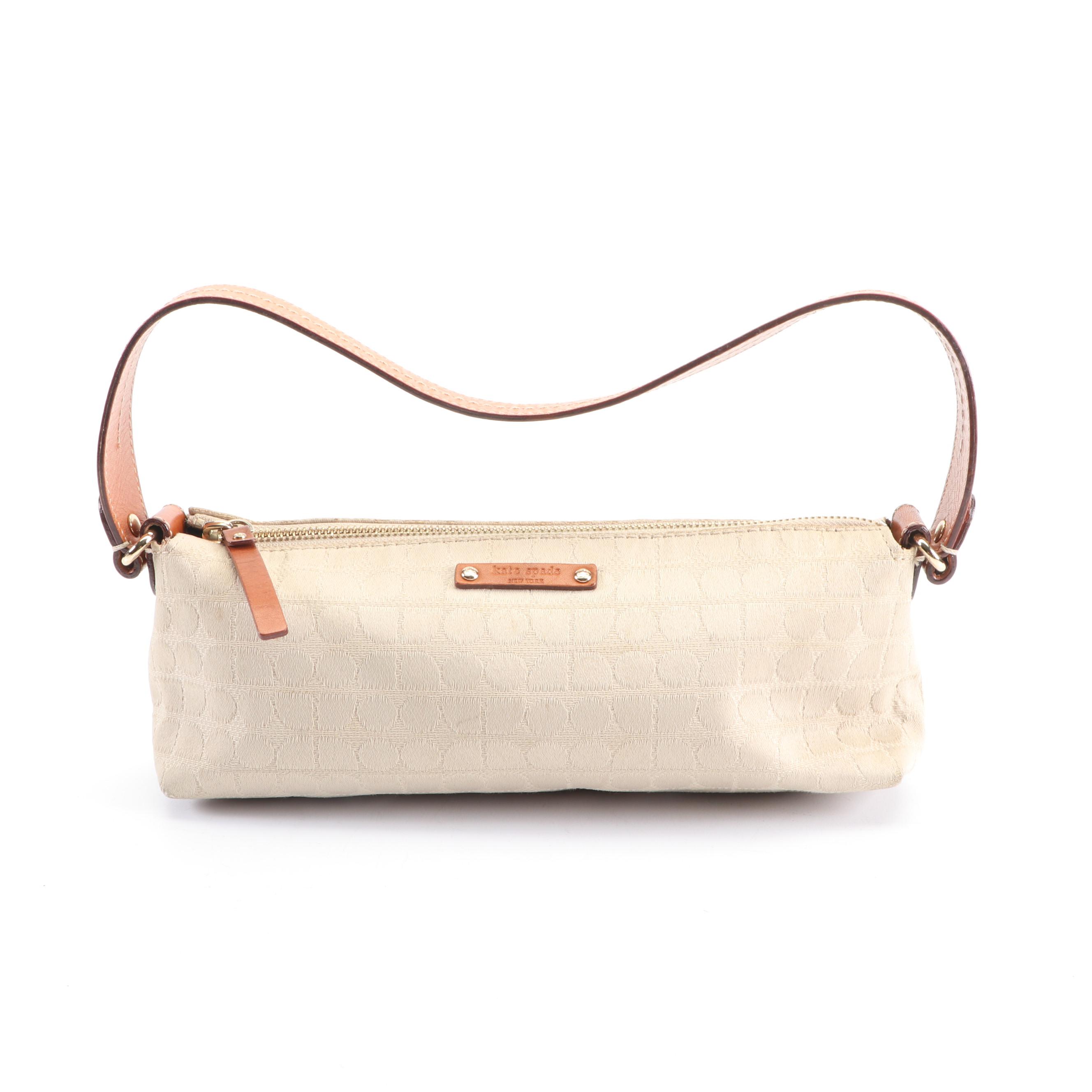 Kate Spade New York Pia Dot Tan Canvas and Leather Baguette Bag