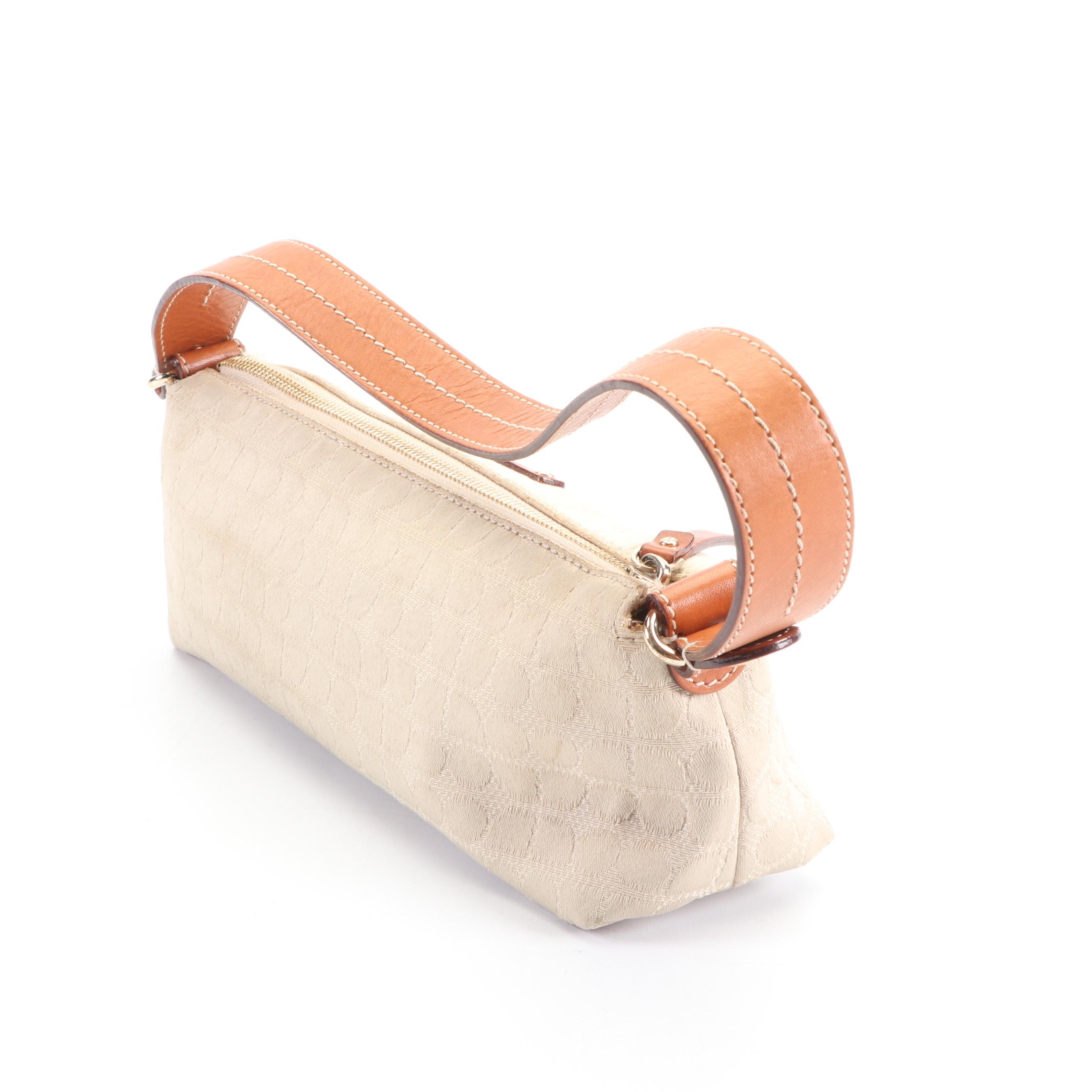 Kate Spade New York Pia Dot Tan Canvas and Leather Baguette Bag