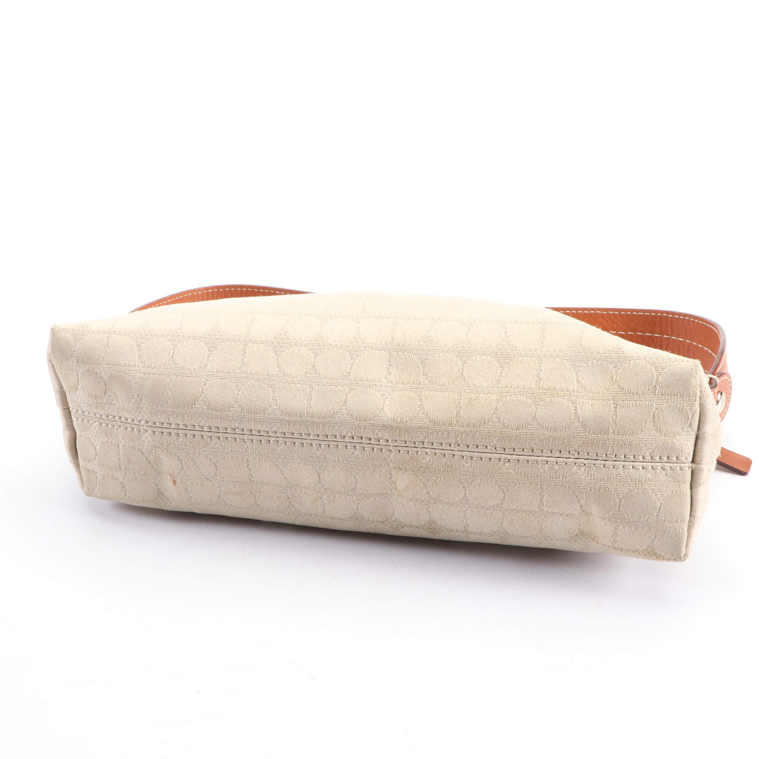 Kate Spade New York Pia Dot Tan Canvas and Leather Baguette Bag