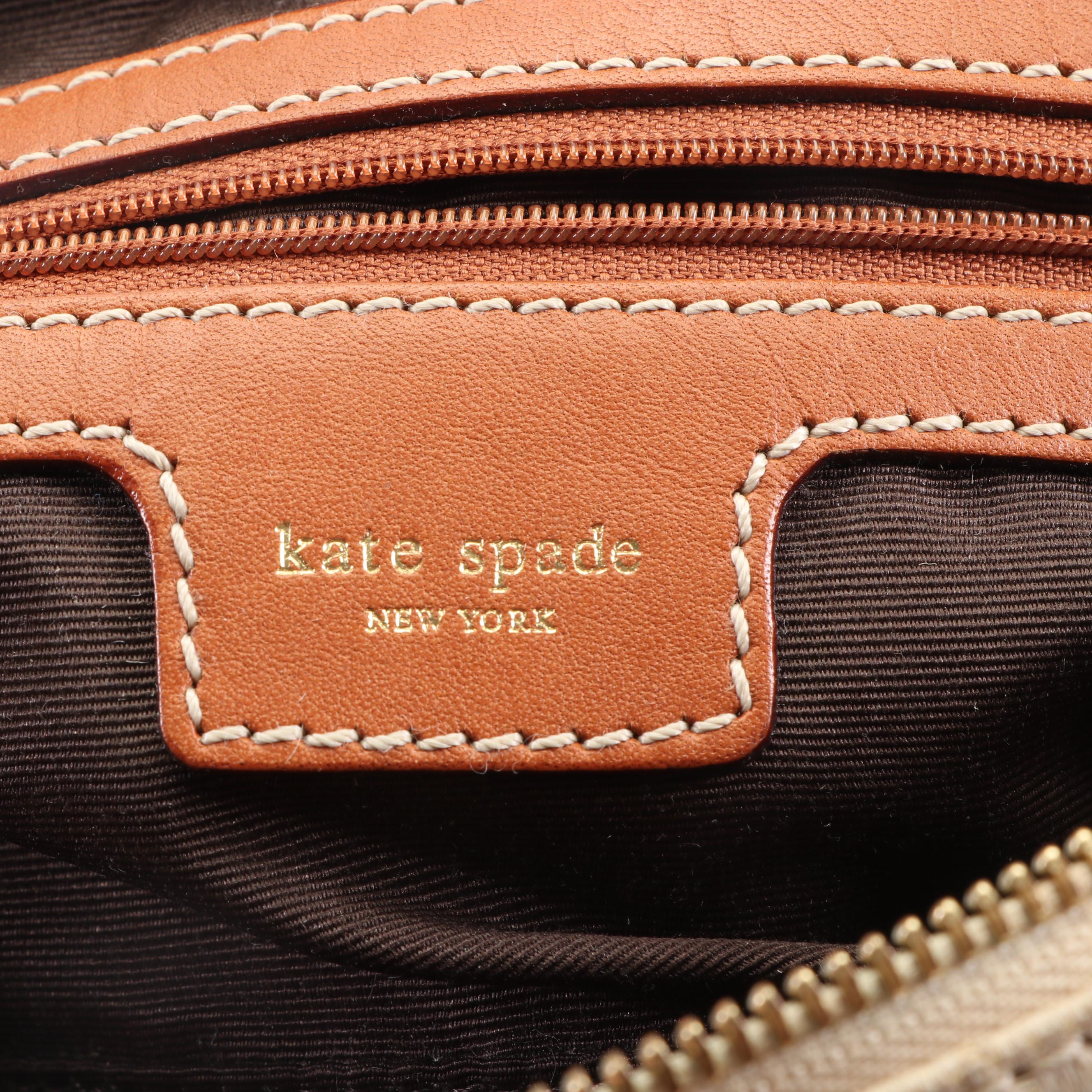 Kate Spade New York Pia Dot Tan Canvas and Leather Baguette Bag