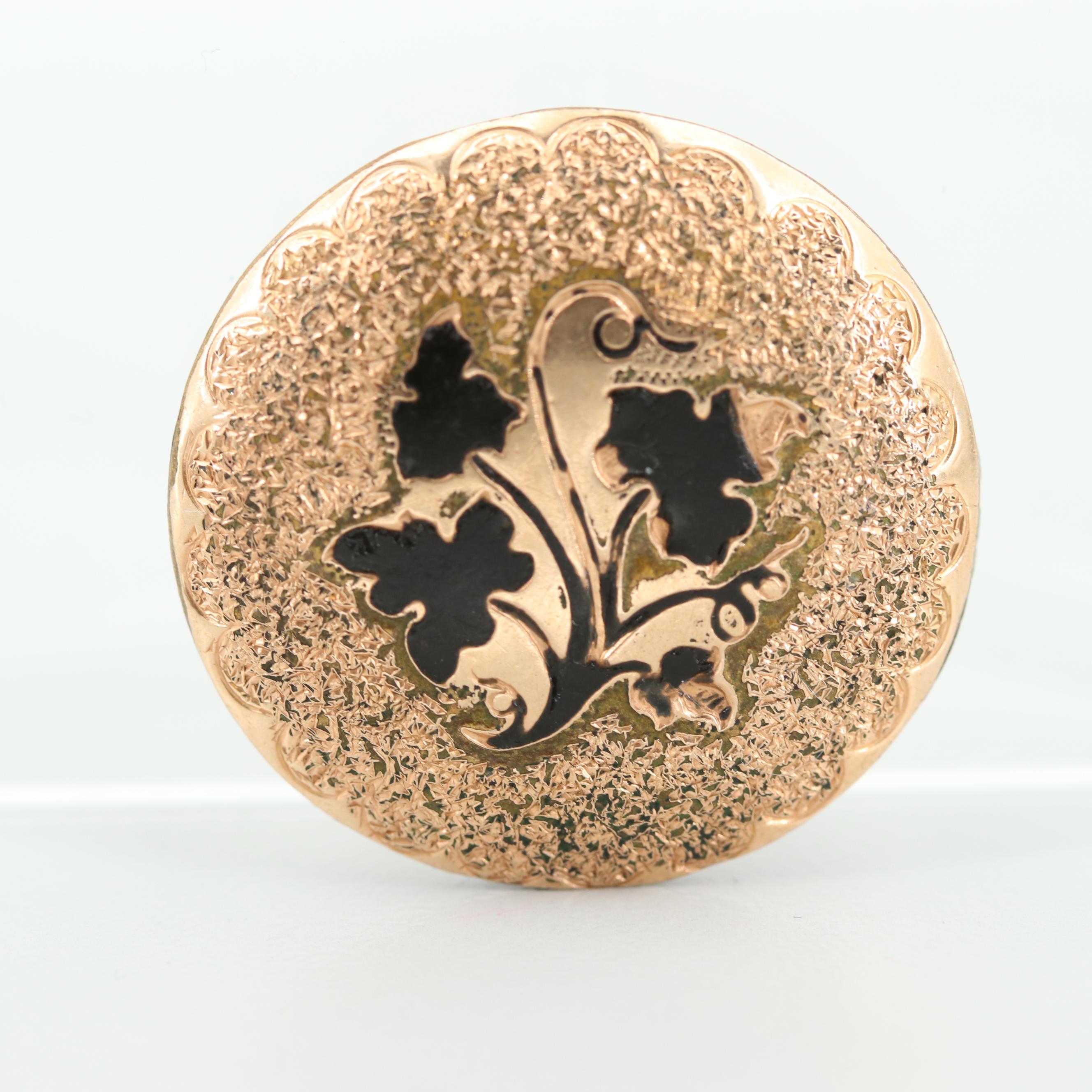 Victorian Gold Tone Enamel Mourning Brooch Converter