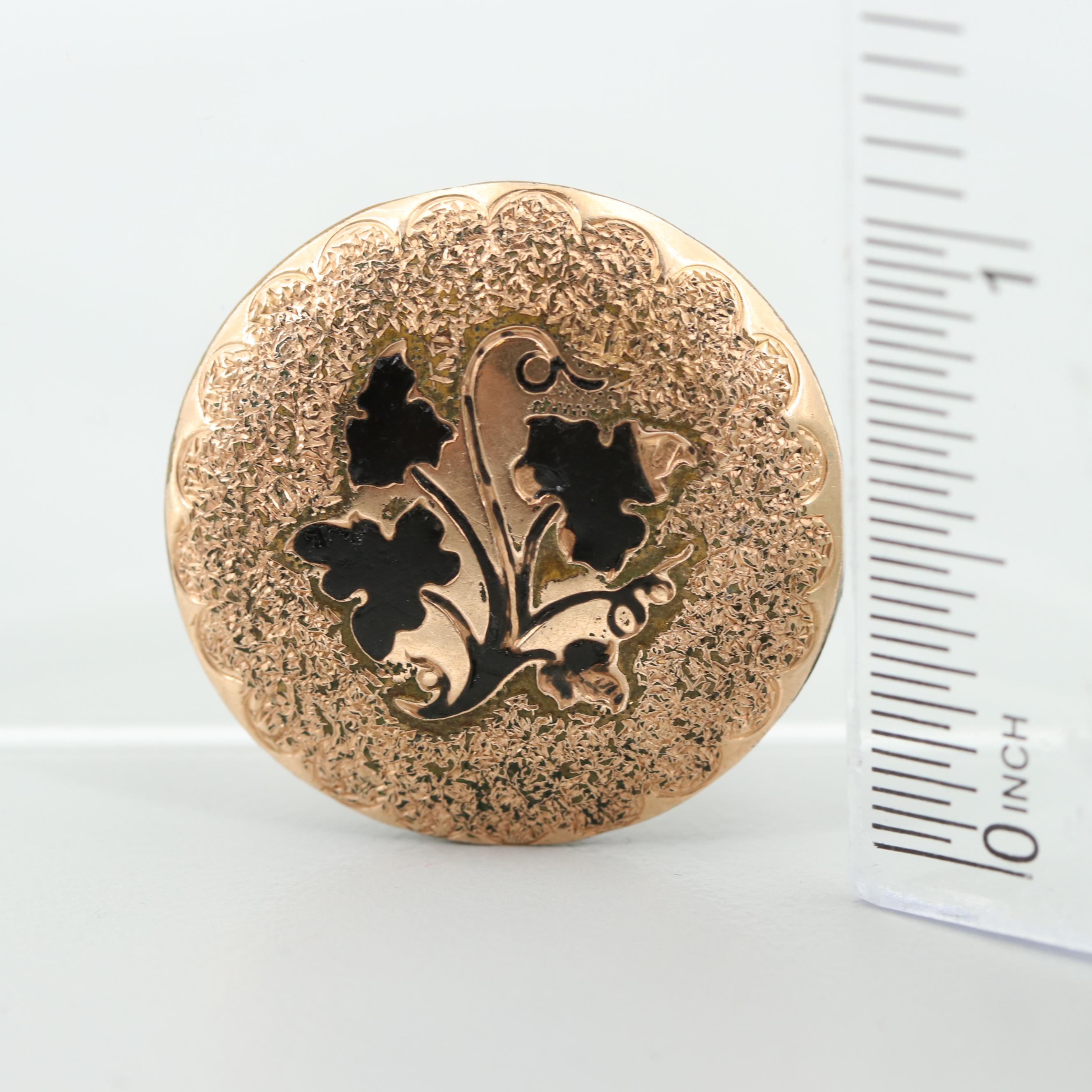 Victorian Gold Tone Enamel Mourning Brooch Converter