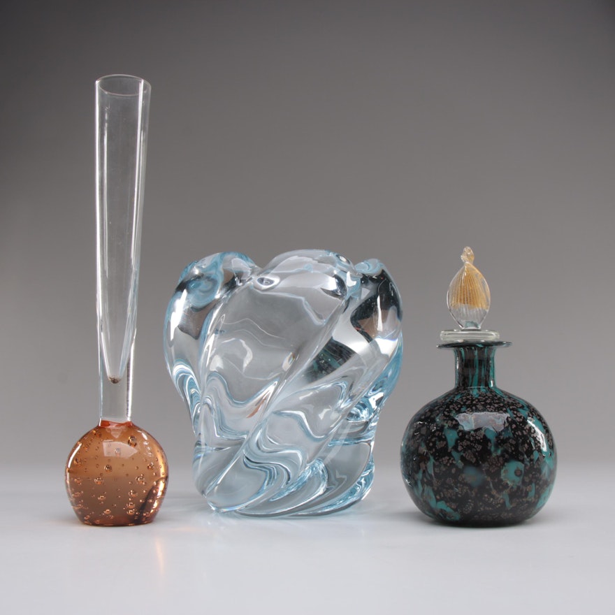 Orrefors Ice Blue Vase and Other Glass Vases