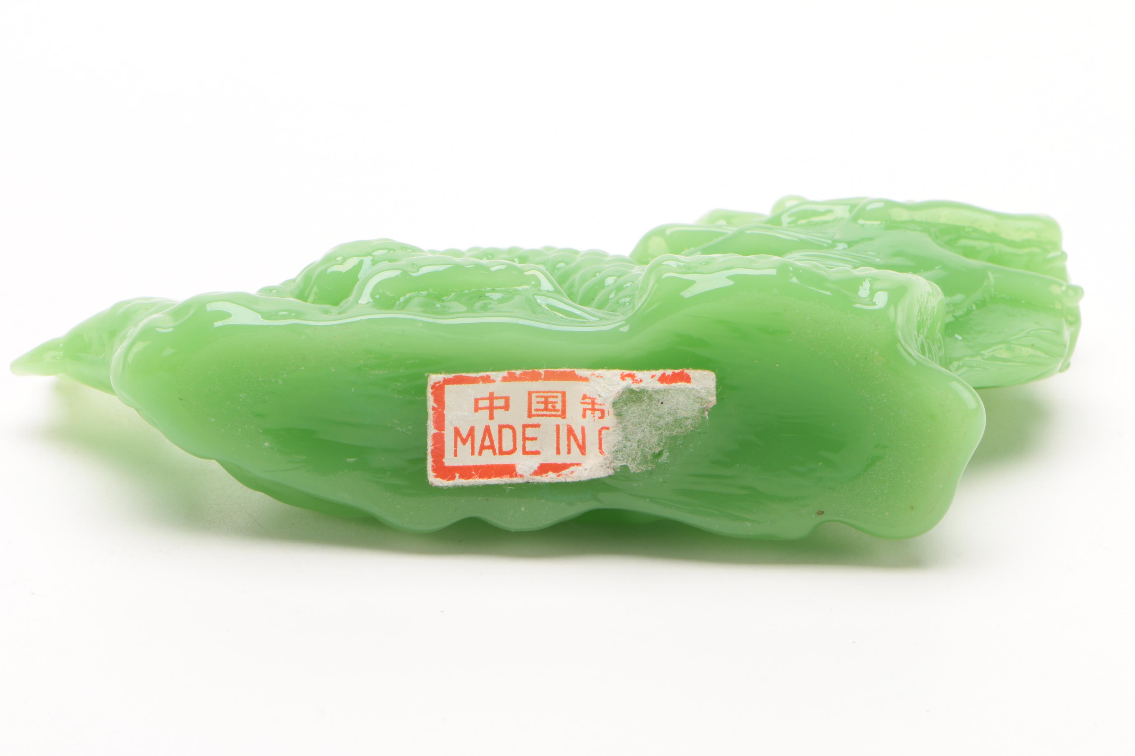 Chinese Glass Dragon Figurine with Wooden Stamp Box