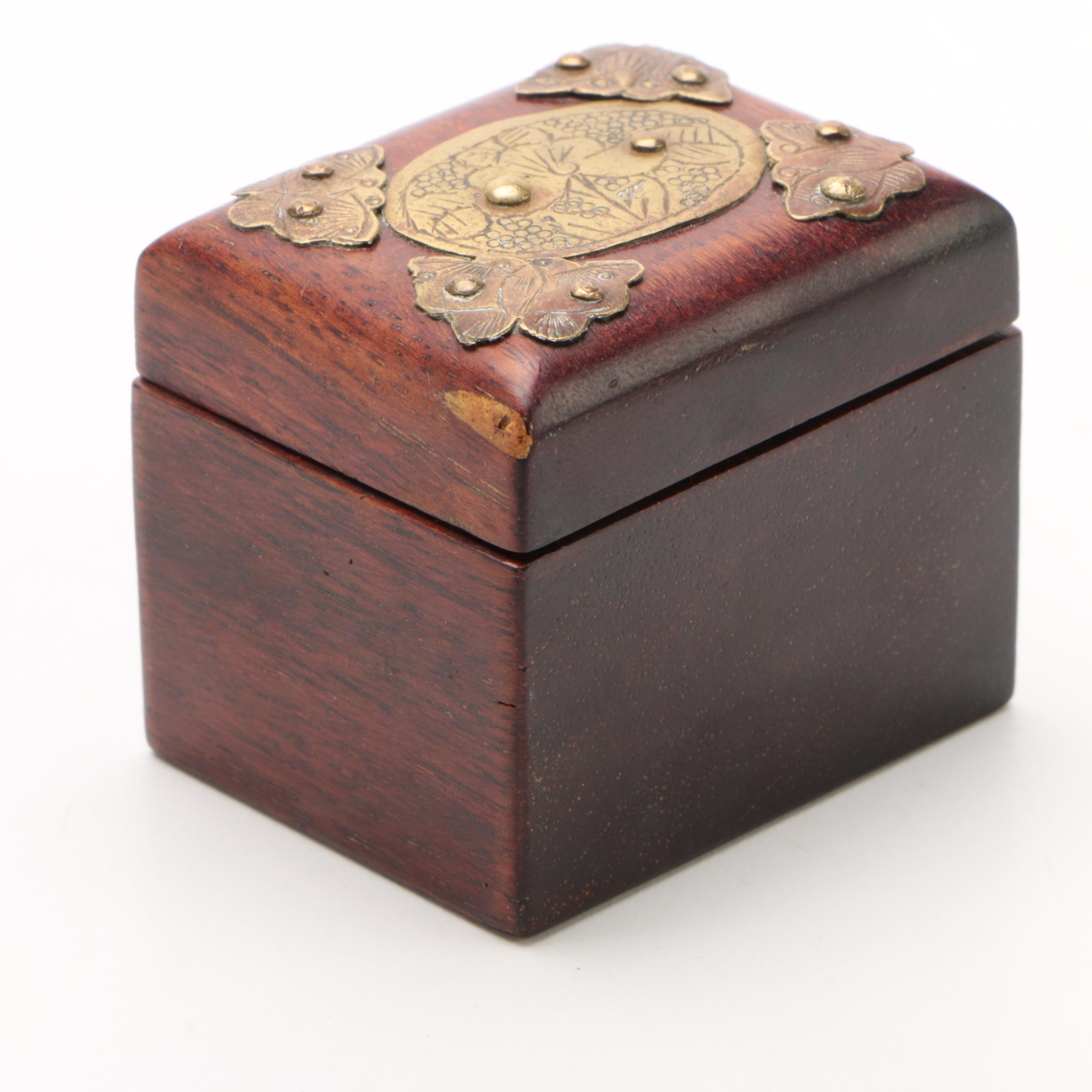 Chinese Glass Dragon Figurine with Wooden Stamp Box