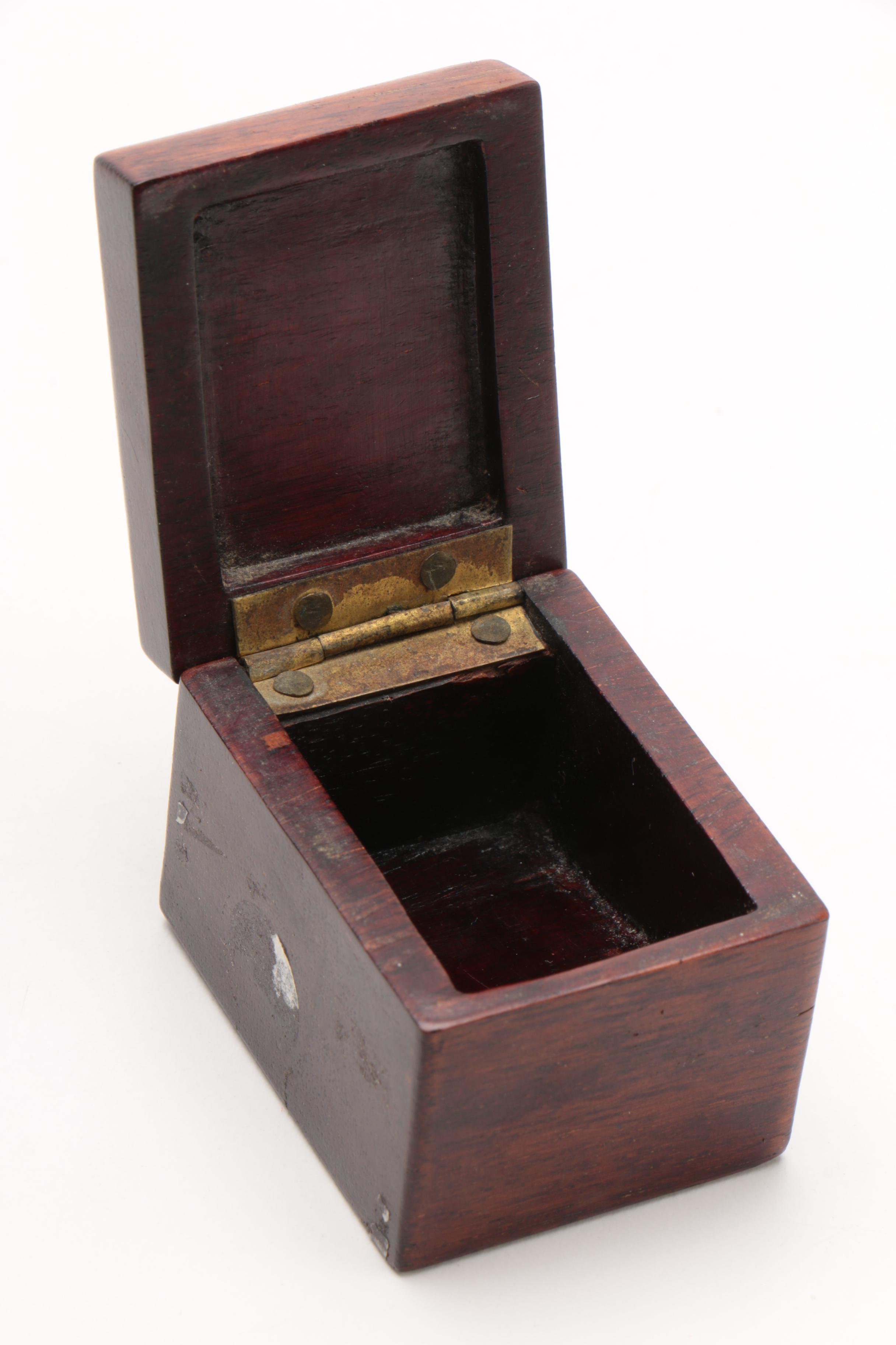 Chinese Glass Dragon Figurine with Wooden Stamp Box