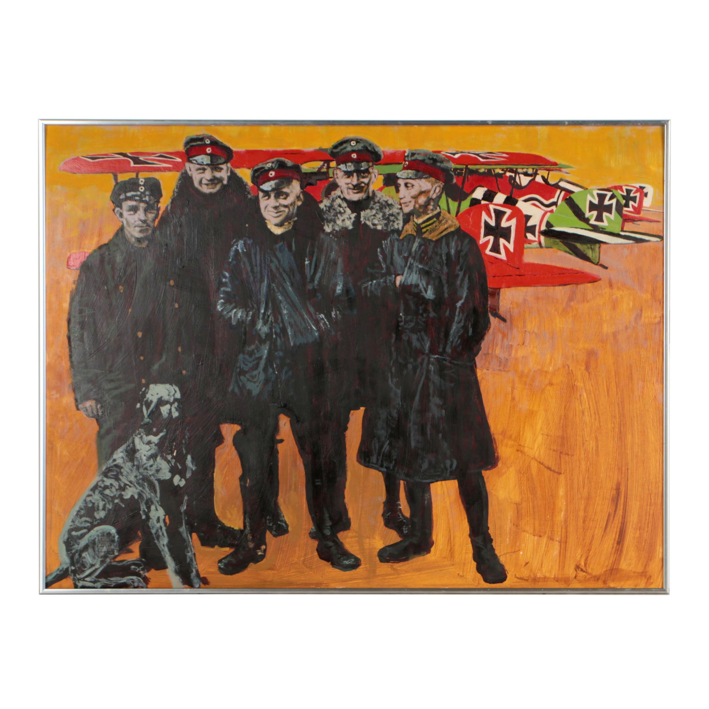 John McDermott WWI Oil Illustration of Aircraft Pilots