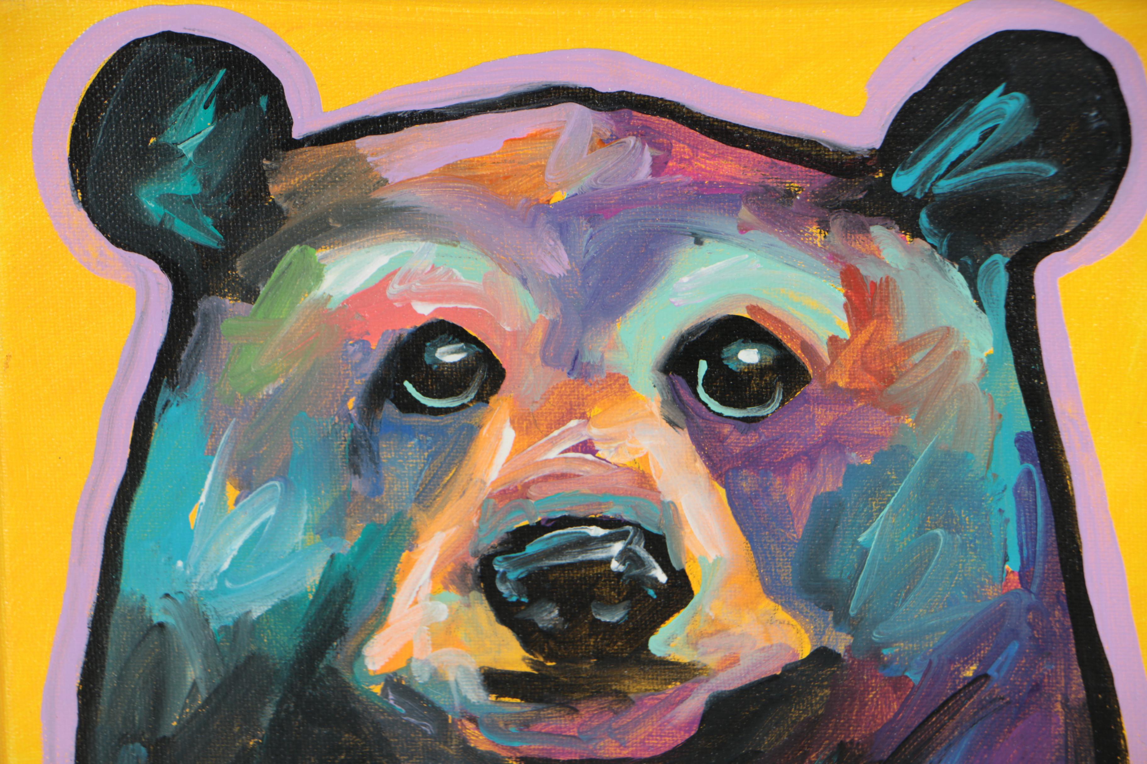 Marc Broadway Expressionist Acrylic Painting Black Bear Face