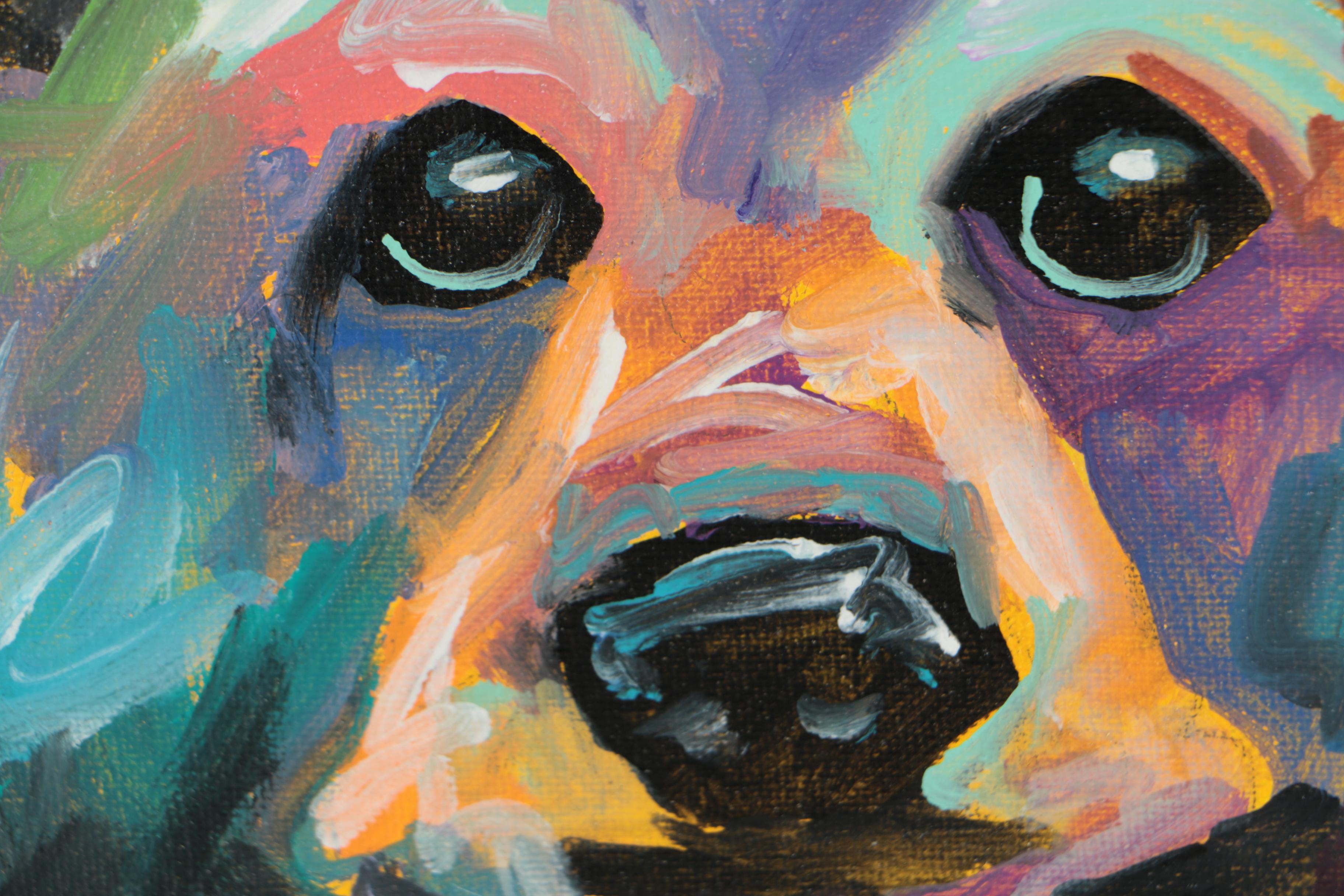 Marc Broadway Expressionist Acrylic Painting Black Bear Face