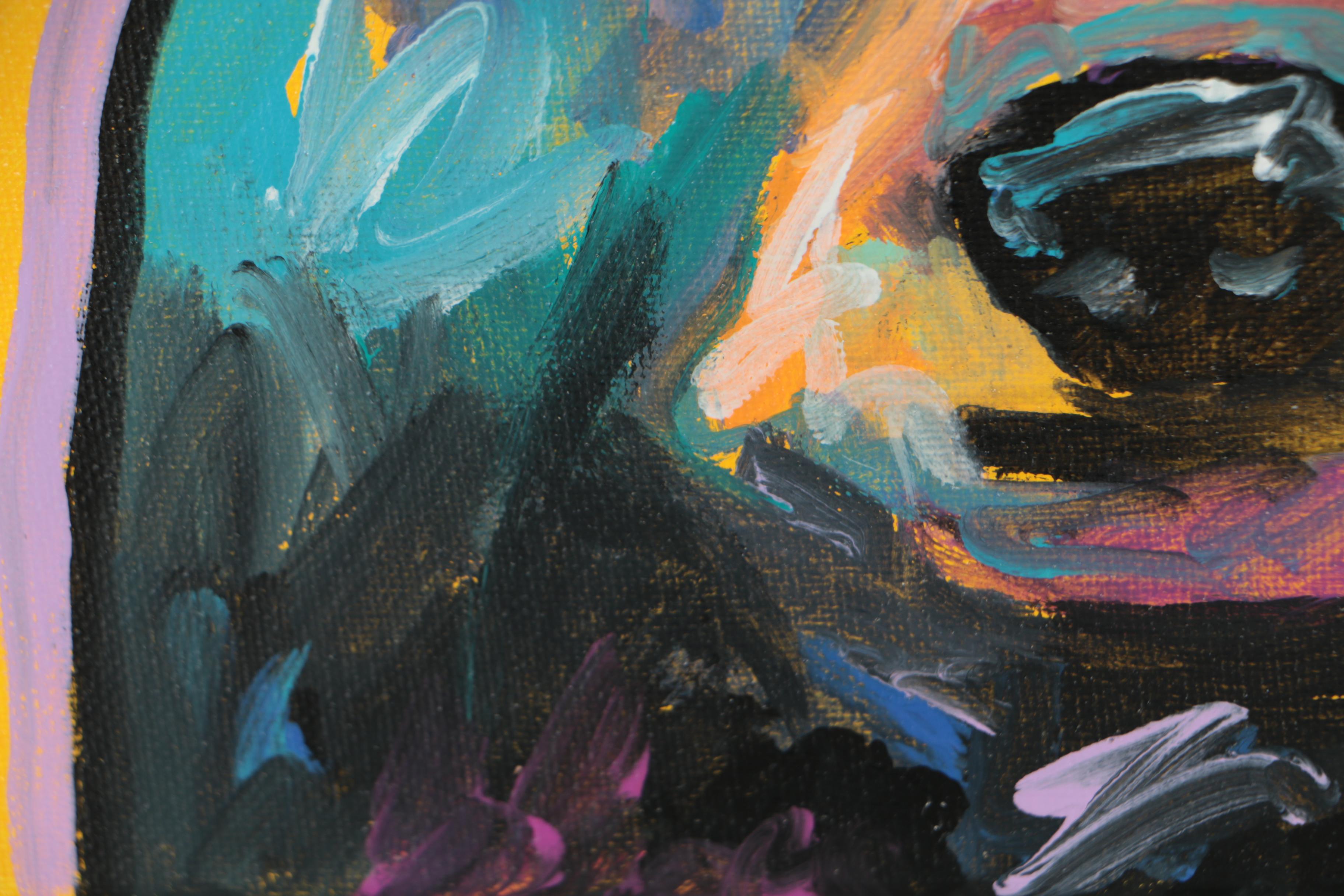 Marc Broadway Expressionist Acrylic Painting Black Bear Face