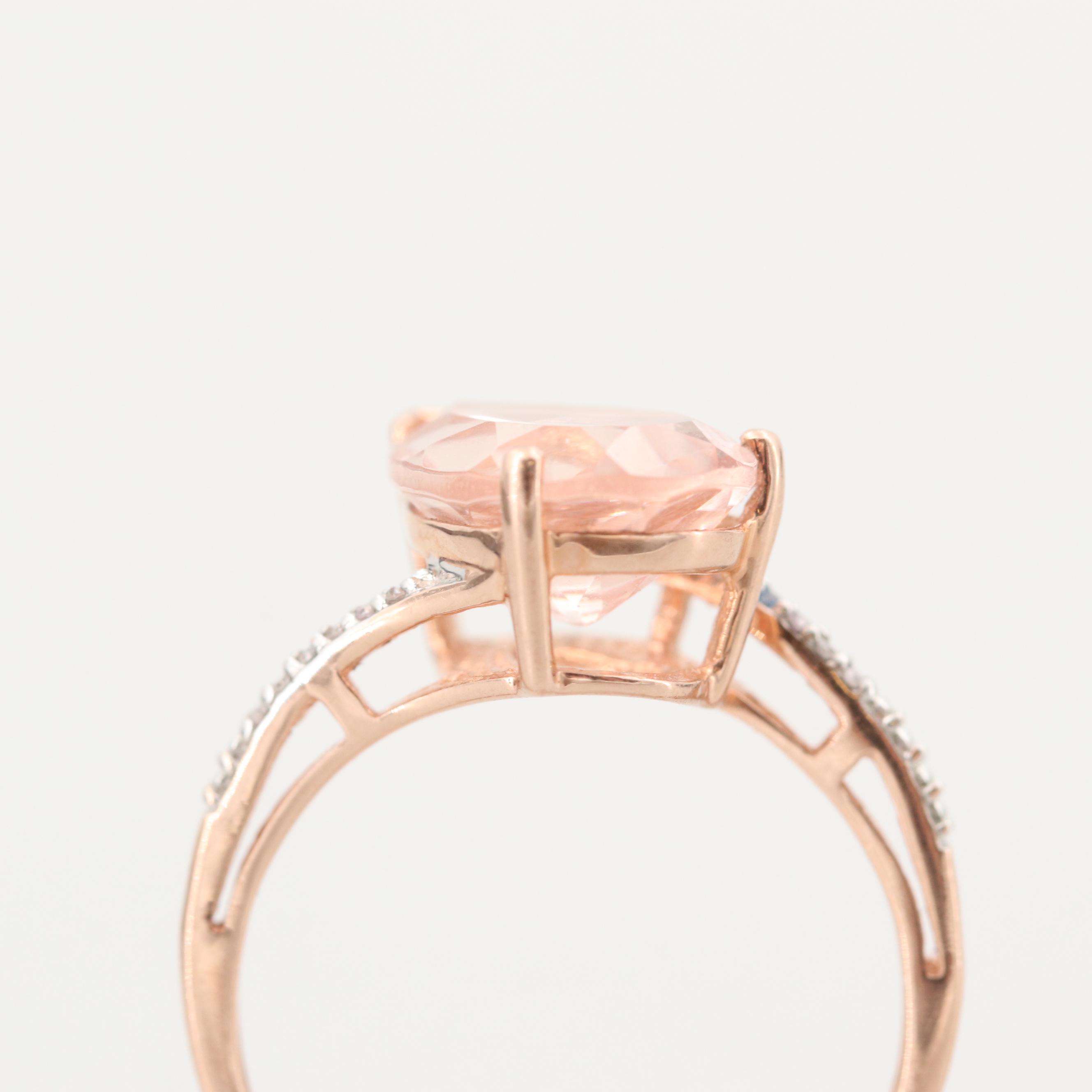 10K Rose Gold Morganite and Diamond Ring