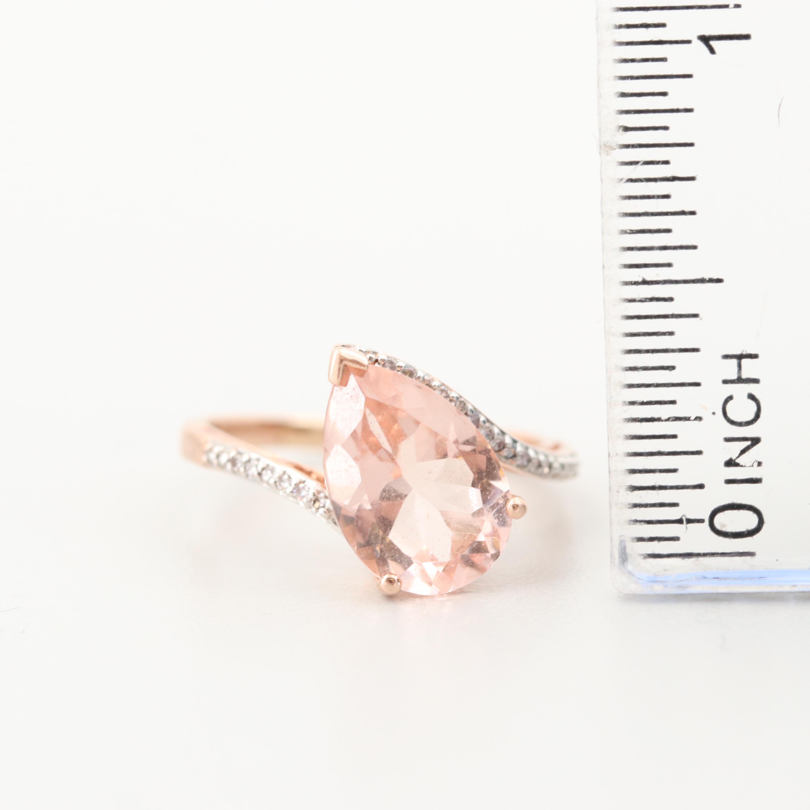 10K Rose Gold Morganite and Diamond Ring