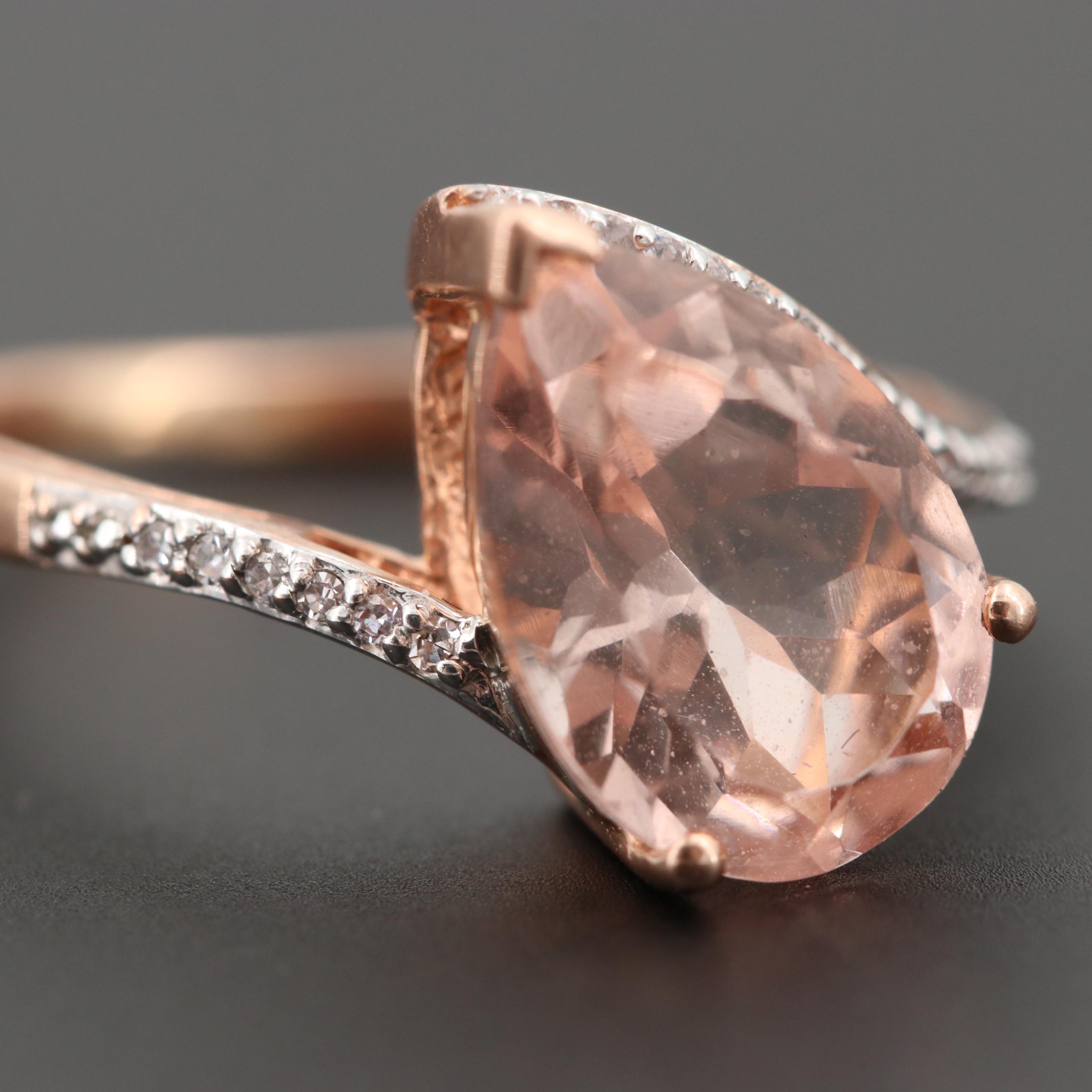 10K Rose Gold Morganite and Diamond Ring