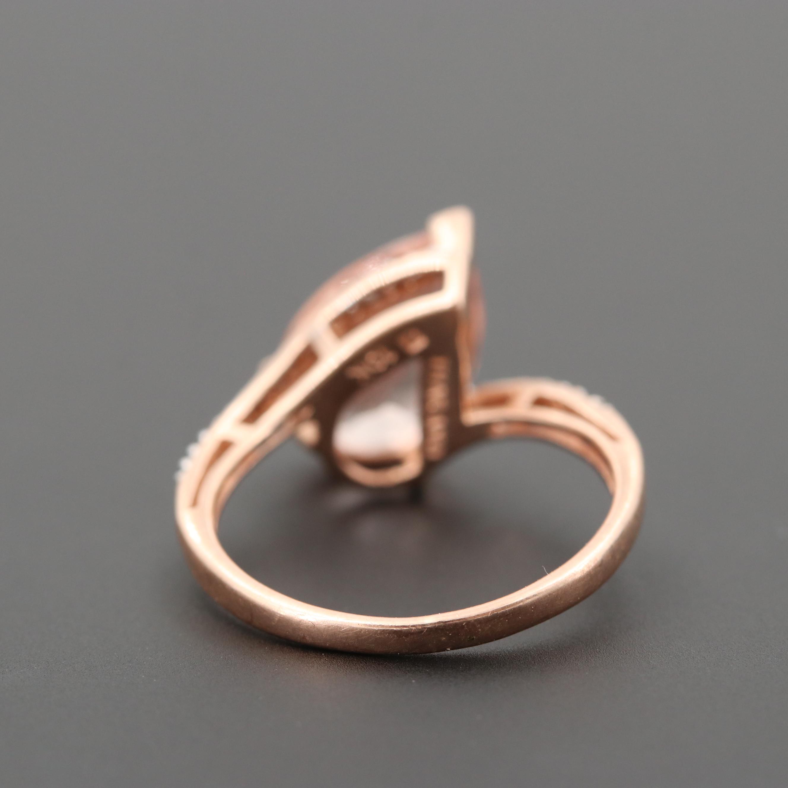 10K Rose Gold Morganite and Diamond Ring