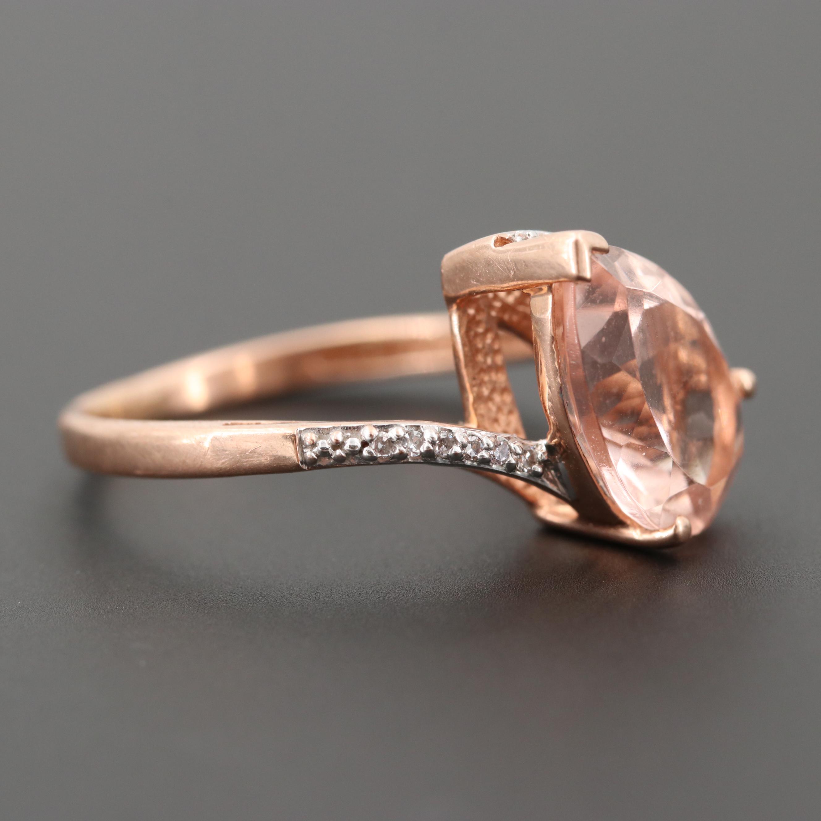 10K Rose Gold Morganite and Diamond Ring