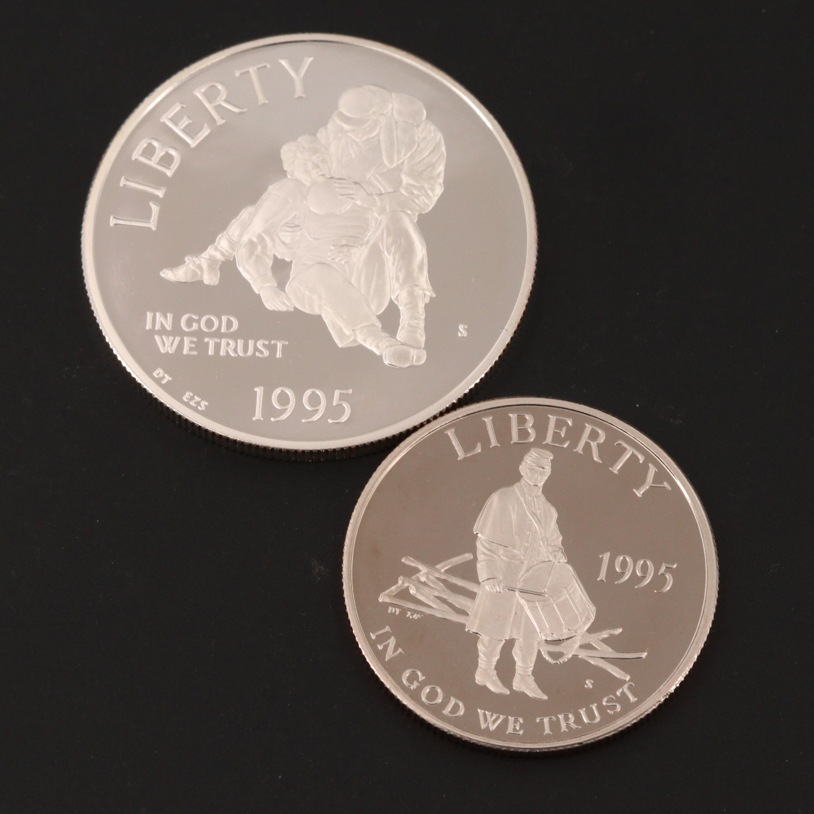1995 United States Civil War Commemorative Two Coin Proof Set With Silver Dollar