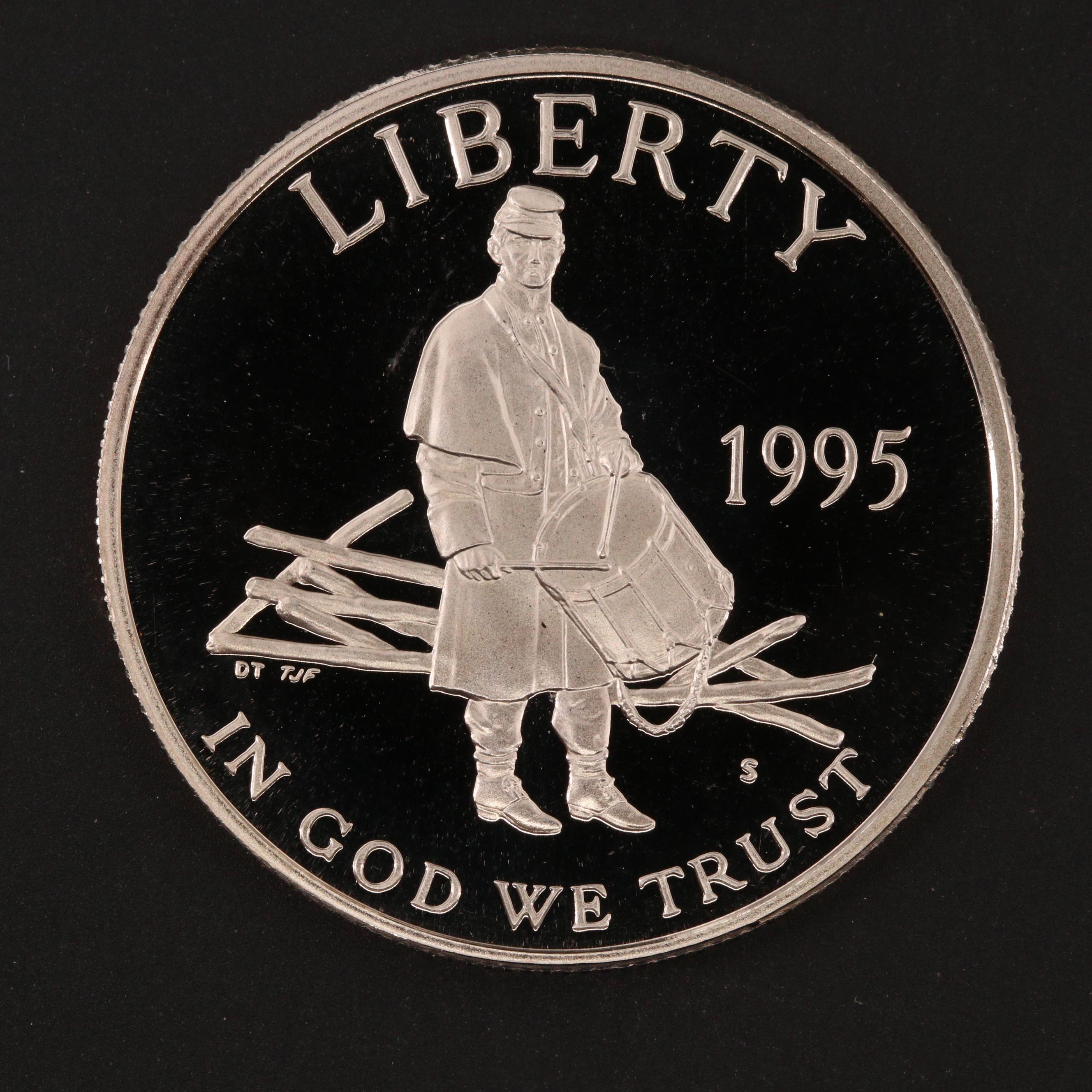 1995 United States Civil War Commemorative Two Coin Proof Set With Silver Dollar