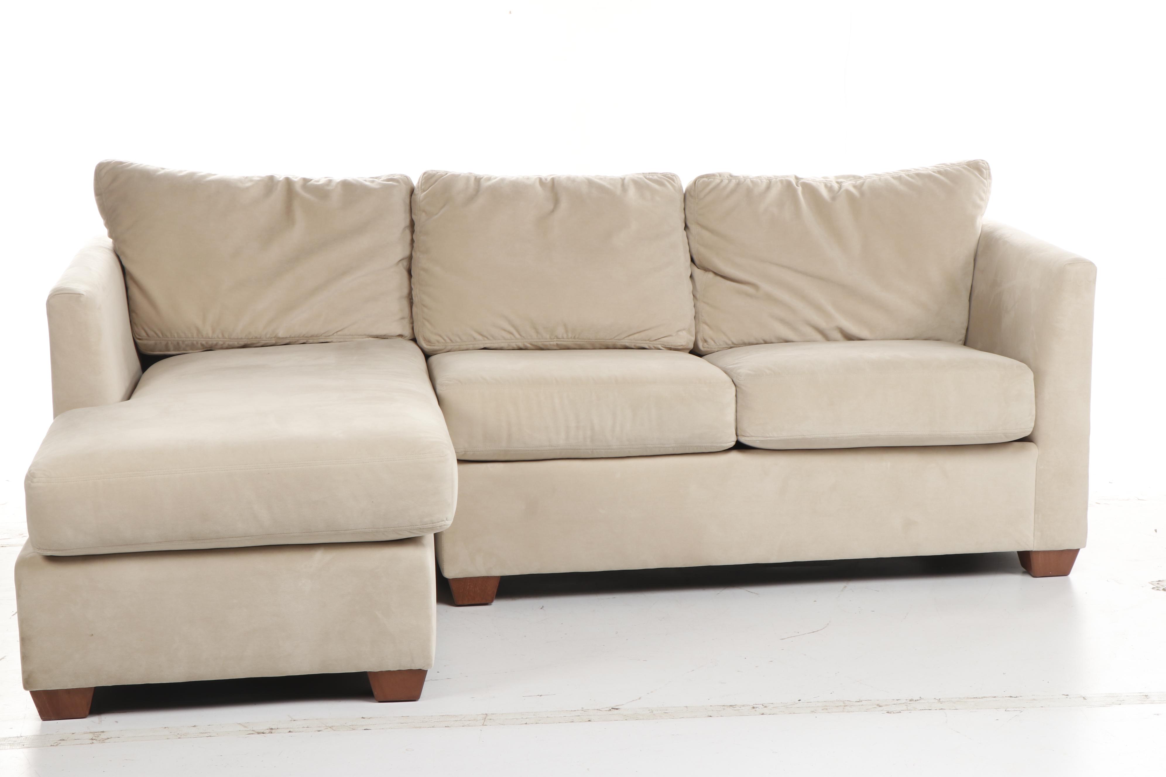 Walter E. Smithe Beige Velvet Upholstered Sectional Including Love Seat & Chaise