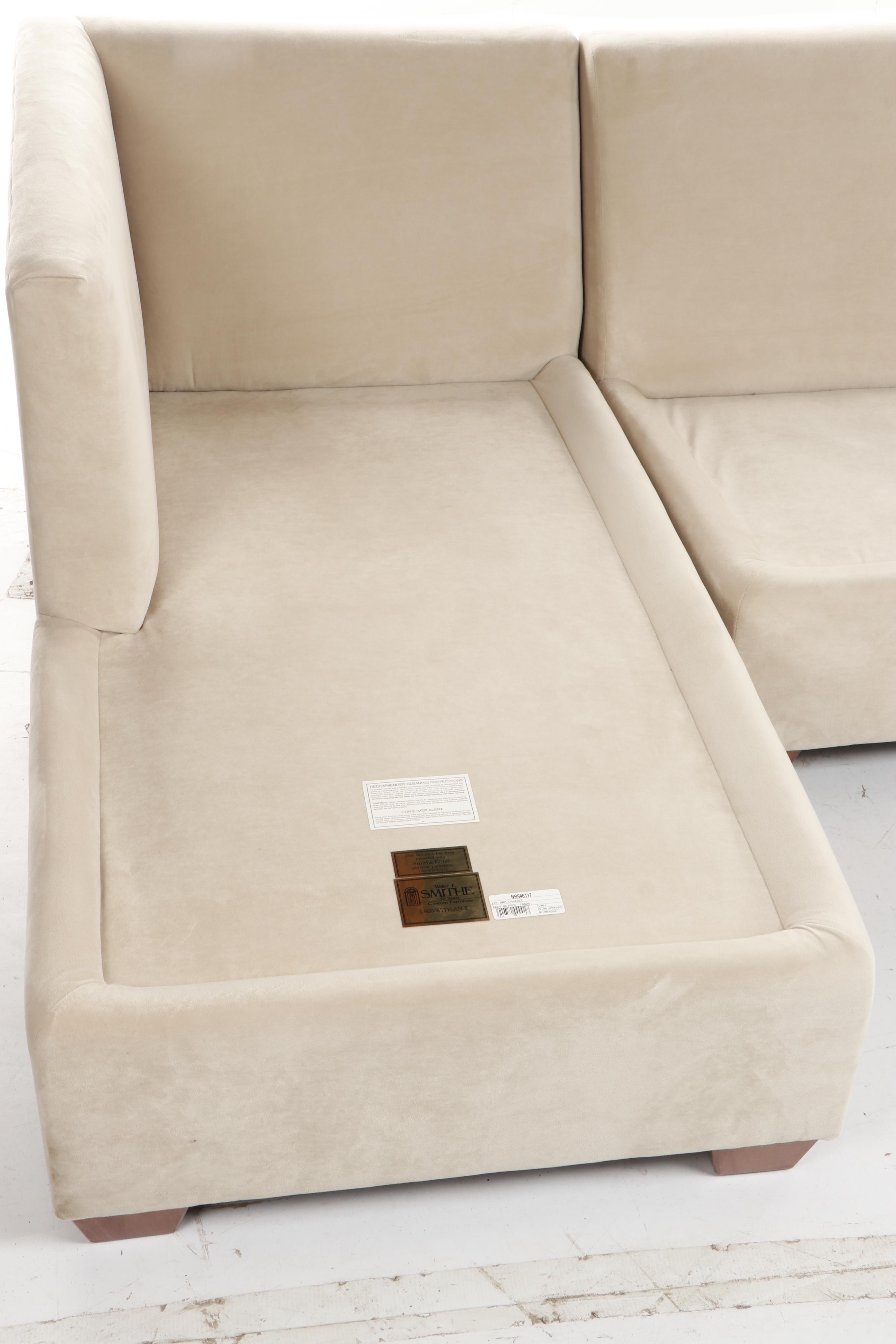 Walter E. Smithe Beige Velvet Upholstered Sectional Including Love Seat & Chaise