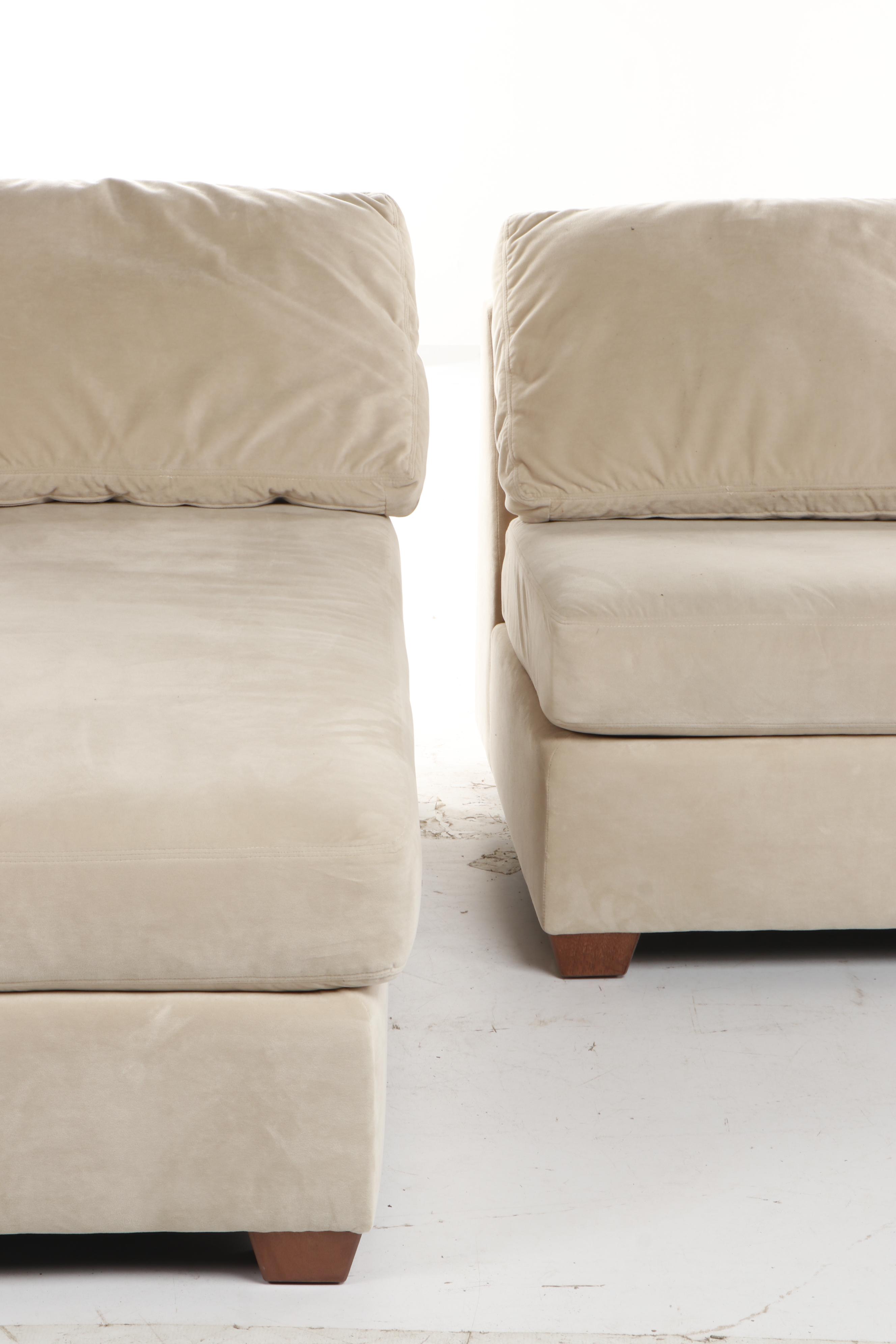 Walter E. Smithe Beige Velvet Upholstered Sectional Including Love Seat & Chaise