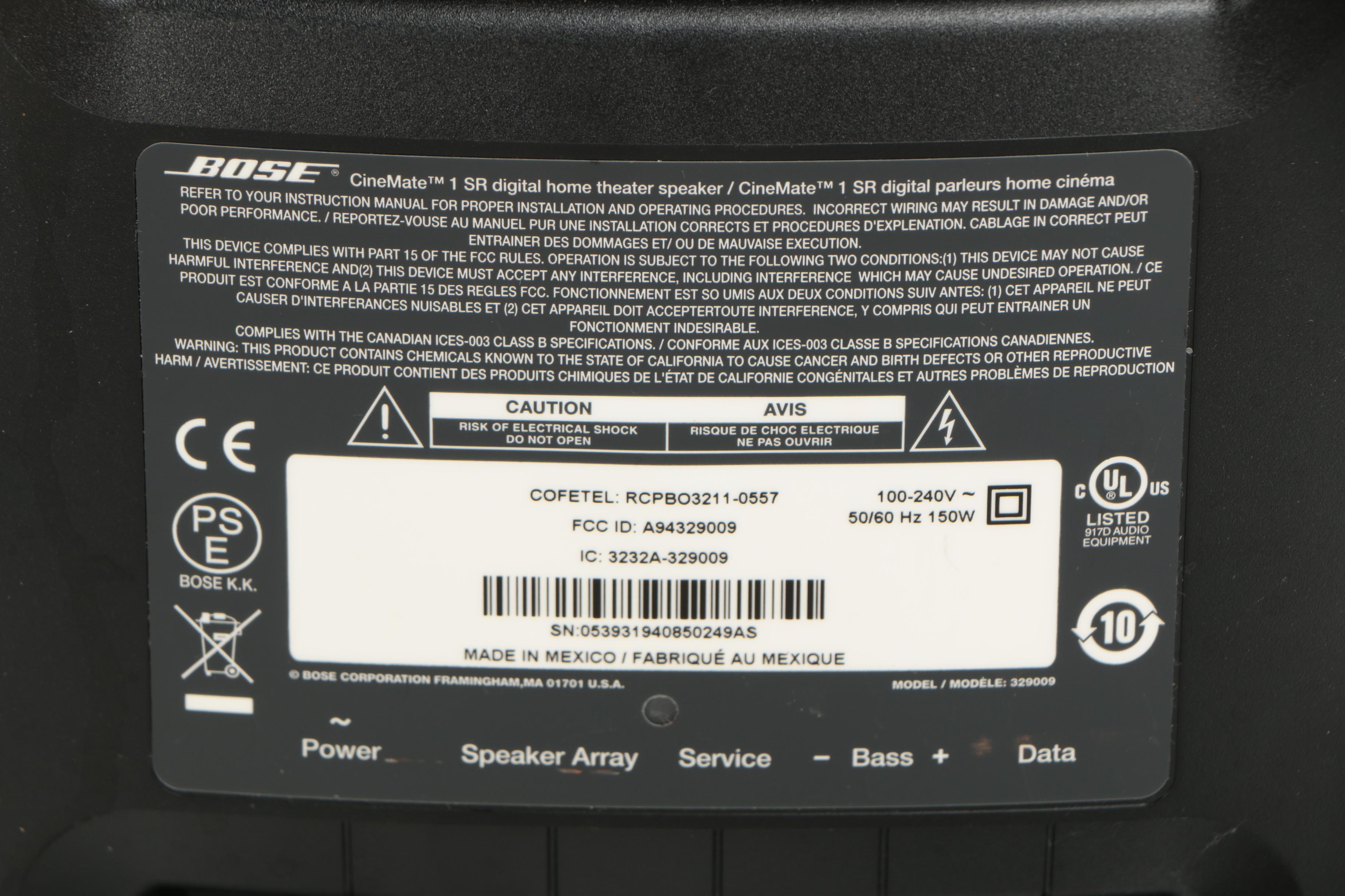 Bose CineMate 1 SR Digital Home Theater Subwoofers and Sound Bars