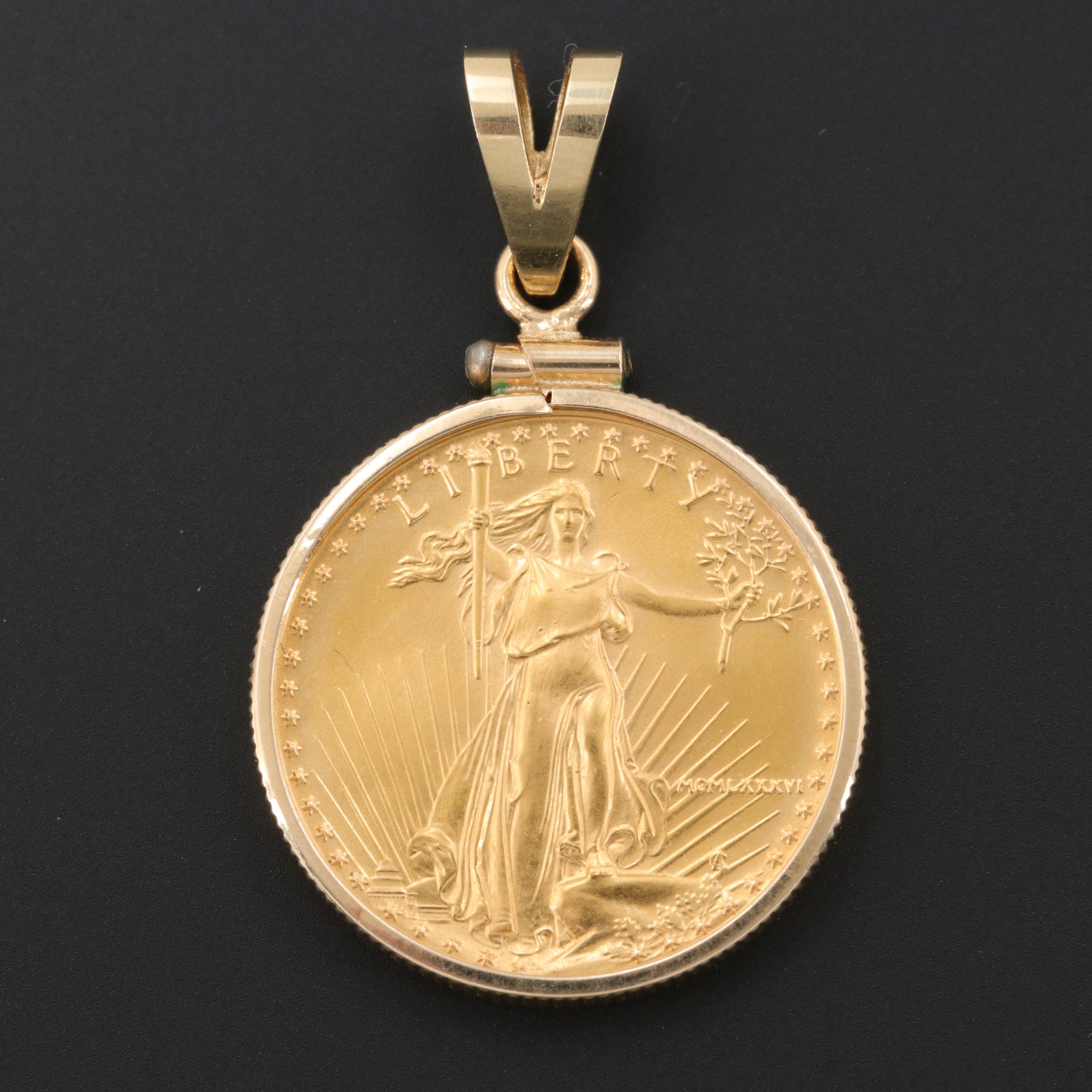 14K Pendants with 1986 $10 Gold Eagle and 1996 5-Yuan Chinese Gold Panda Coin