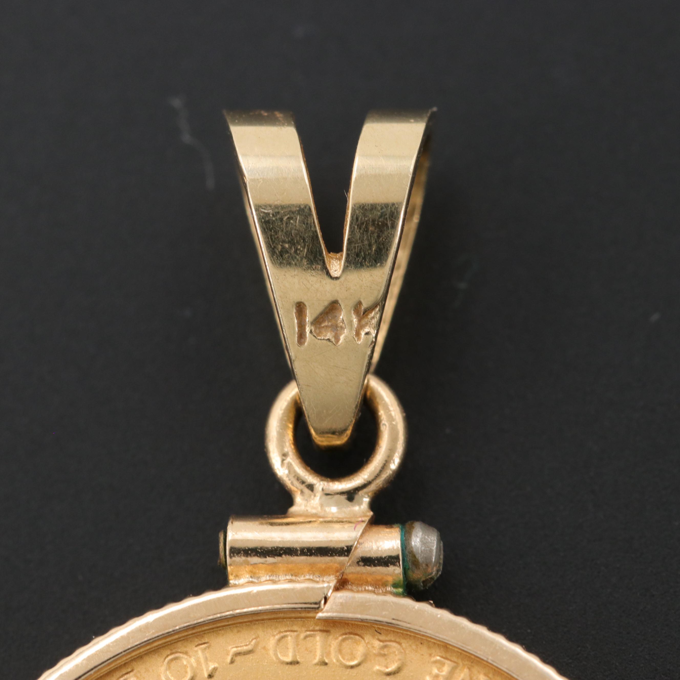 14K Pendants with 1986 $10 Gold Eagle and 1996 5-Yuan Chinese Gold Panda Coin