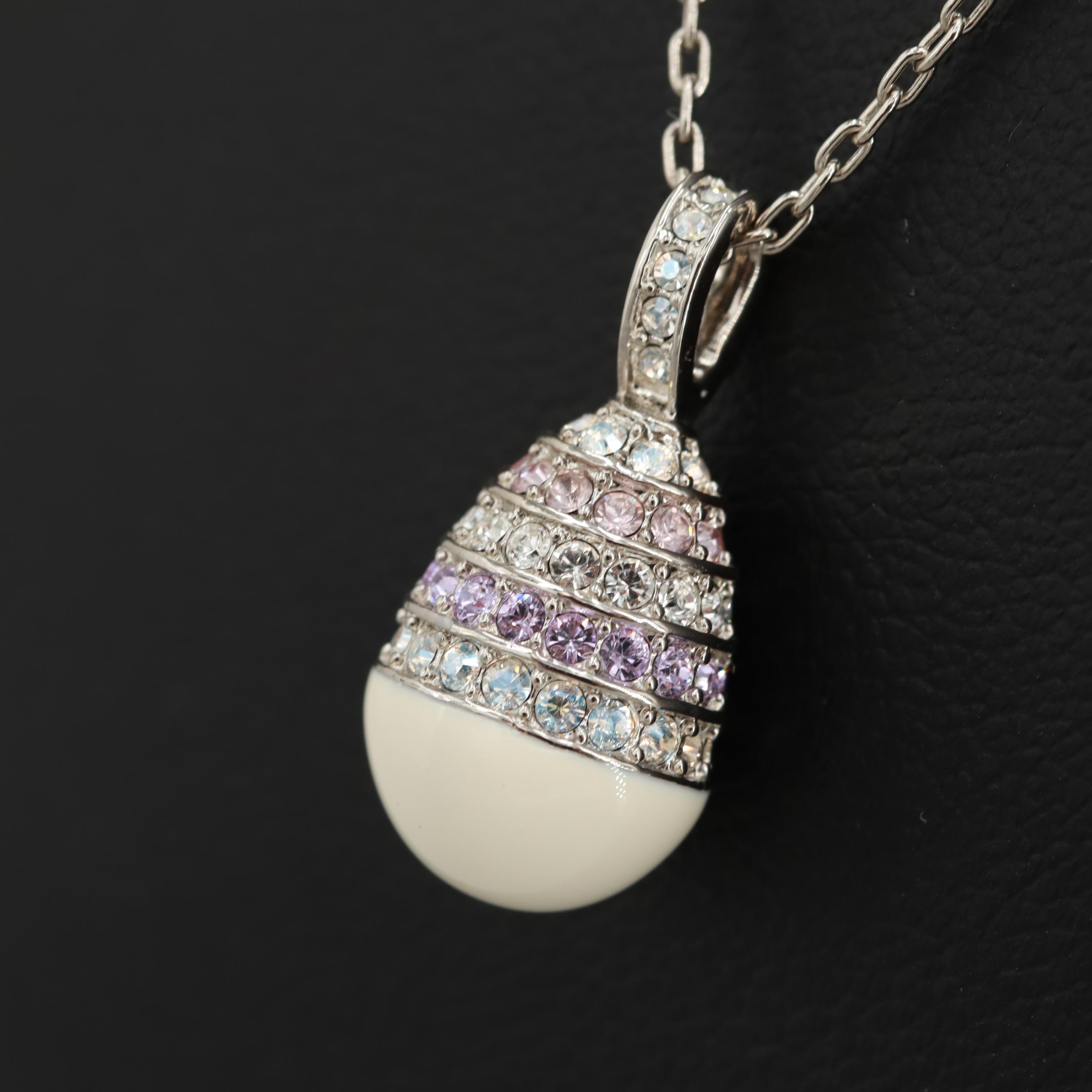 Swarovski Silver Tone Glass Pendant Necklace with Box