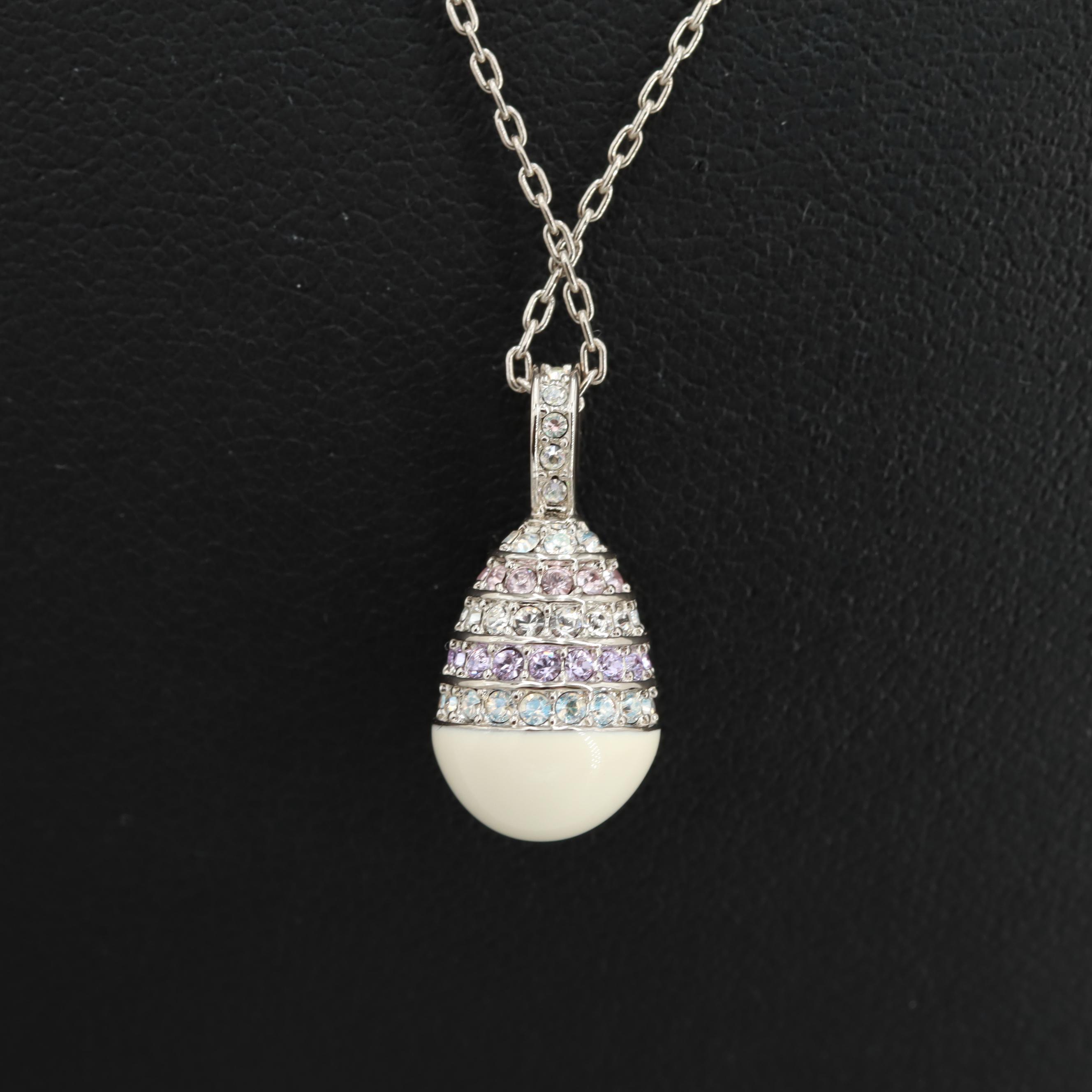 Swarovski Silver Tone Glass Pendant Necklace with Box