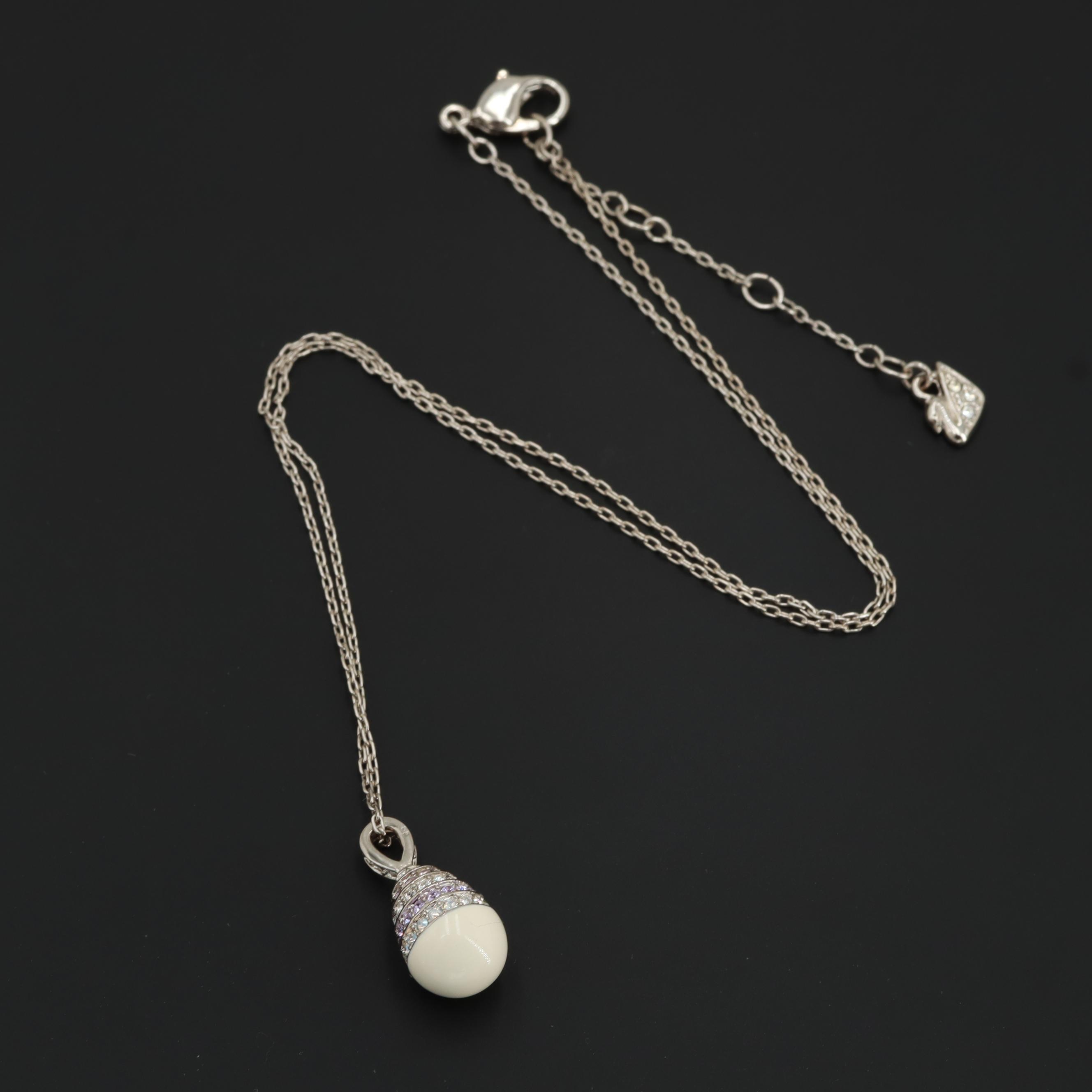 Swarovski Silver Tone Glass Pendant Necklace with Box