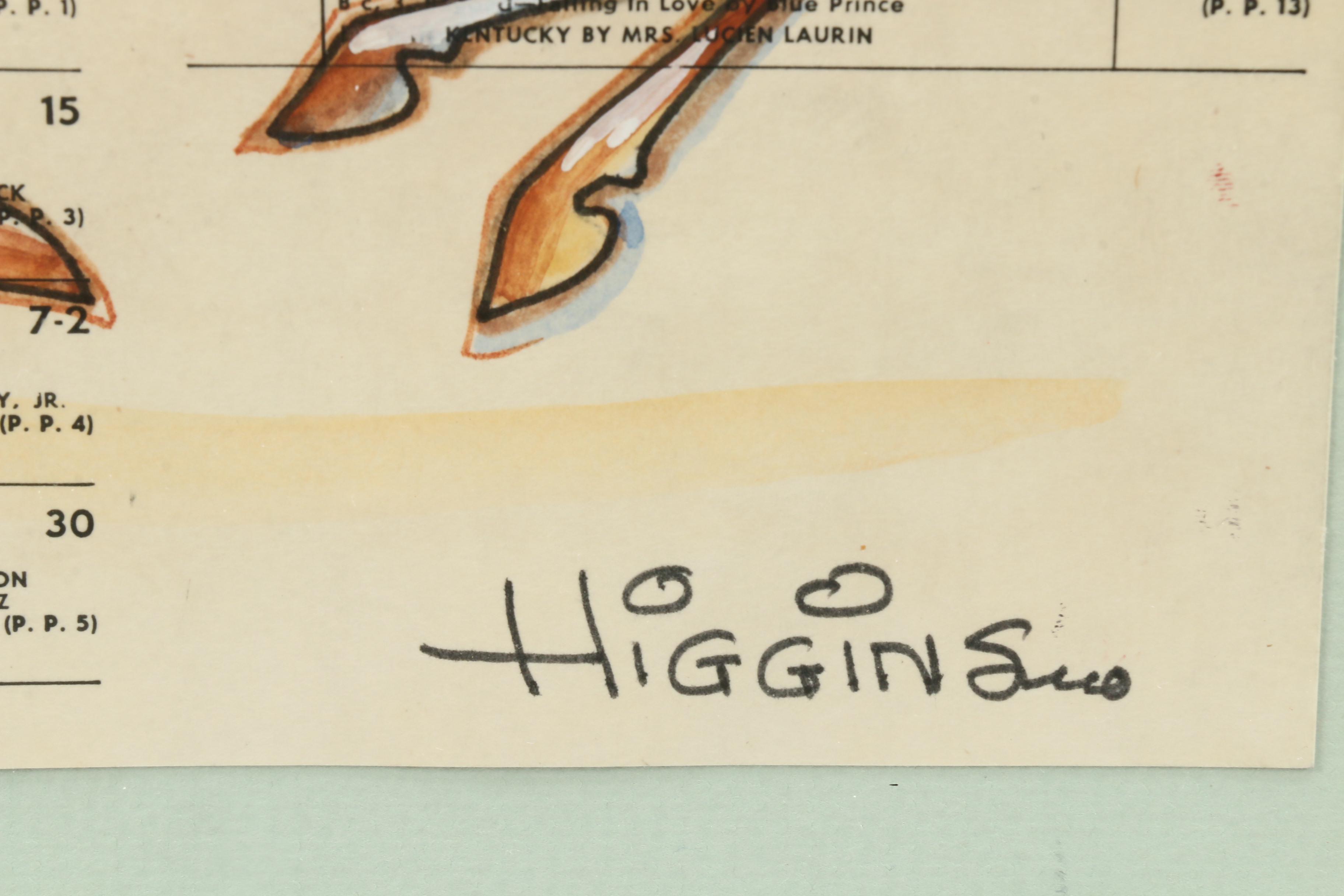 Jon Higgins 1973 Ink and Watercolor Drawing "Secretariat"