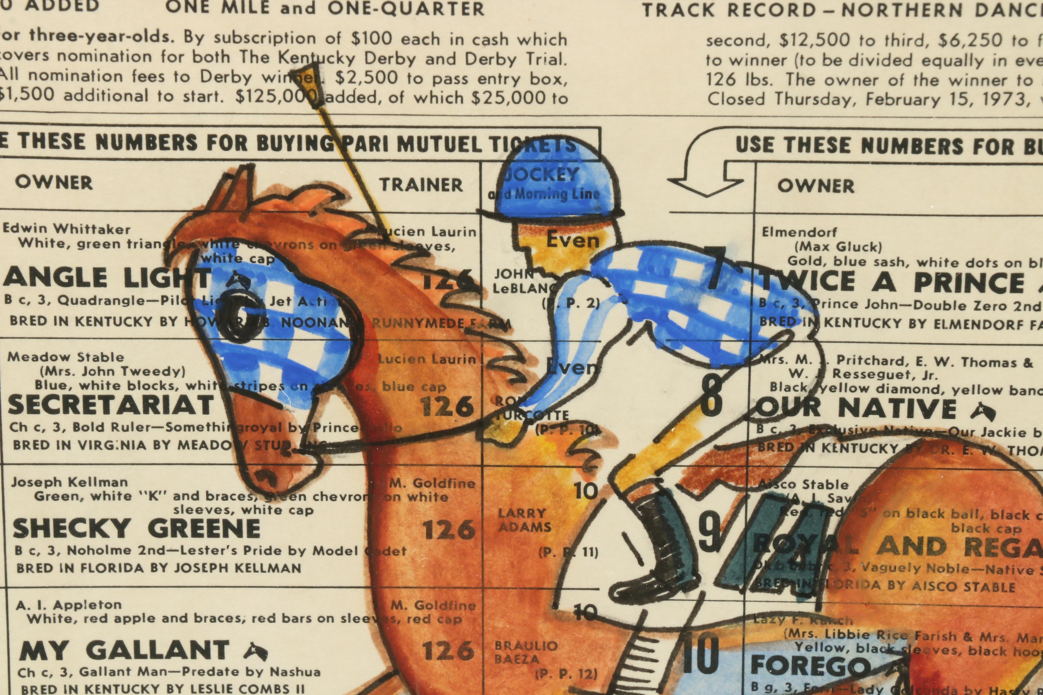 Jon Higgins 1973 Ink and Watercolor Drawing "Secretariat"