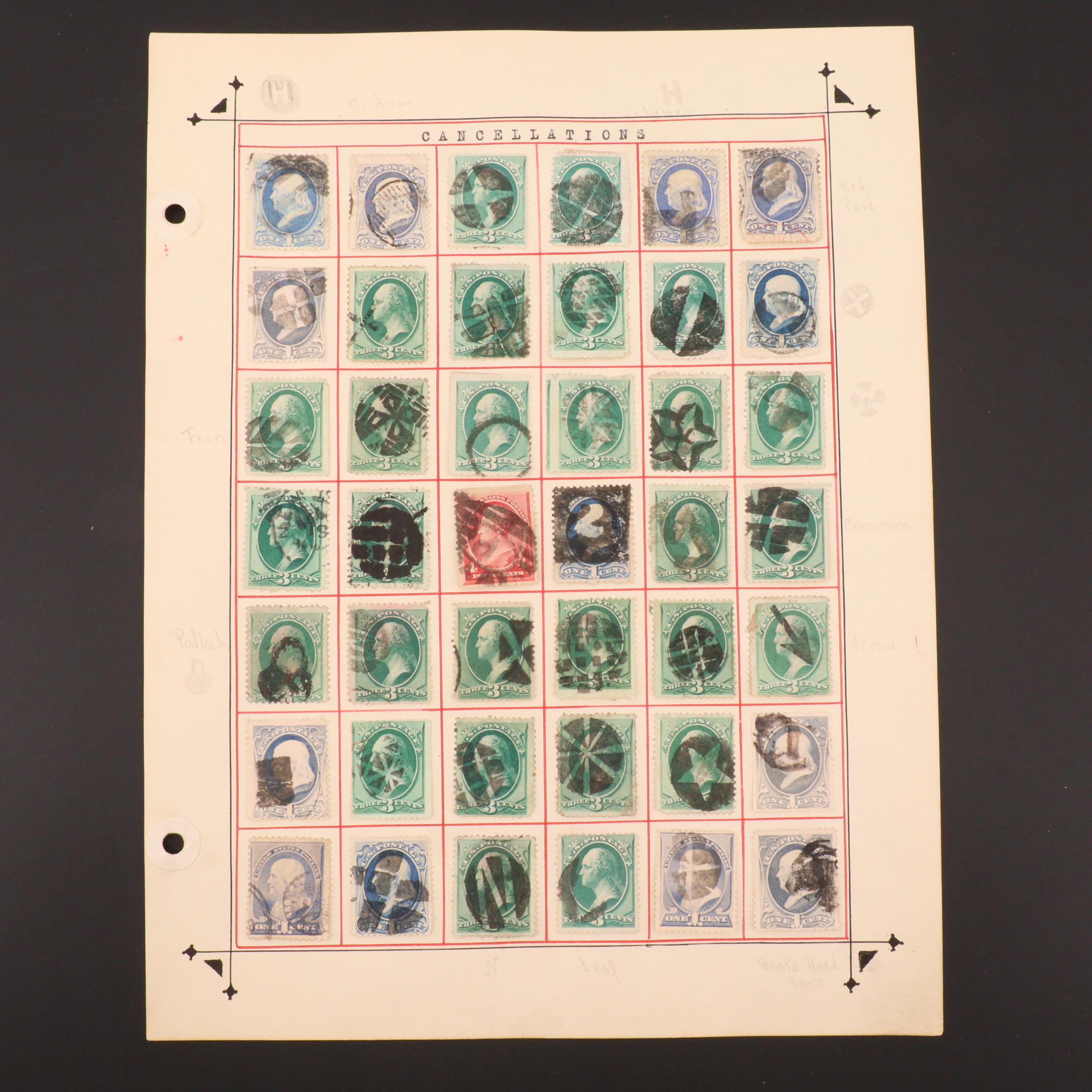 Group of 168 U.S. Stamps with Fancy Cancellation Marks