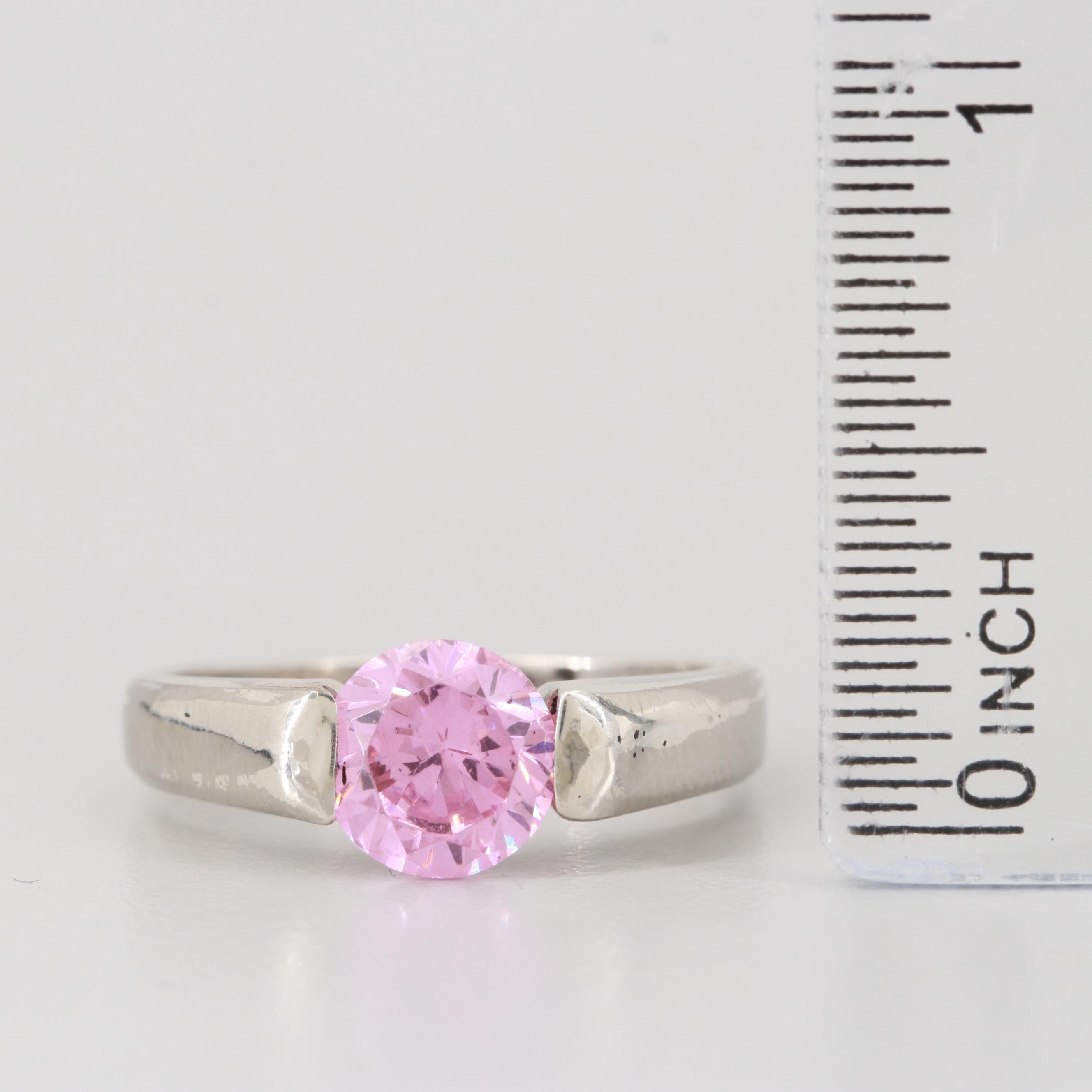 Sterling Silver Pink Cubic Zirconia Necklace and Ring