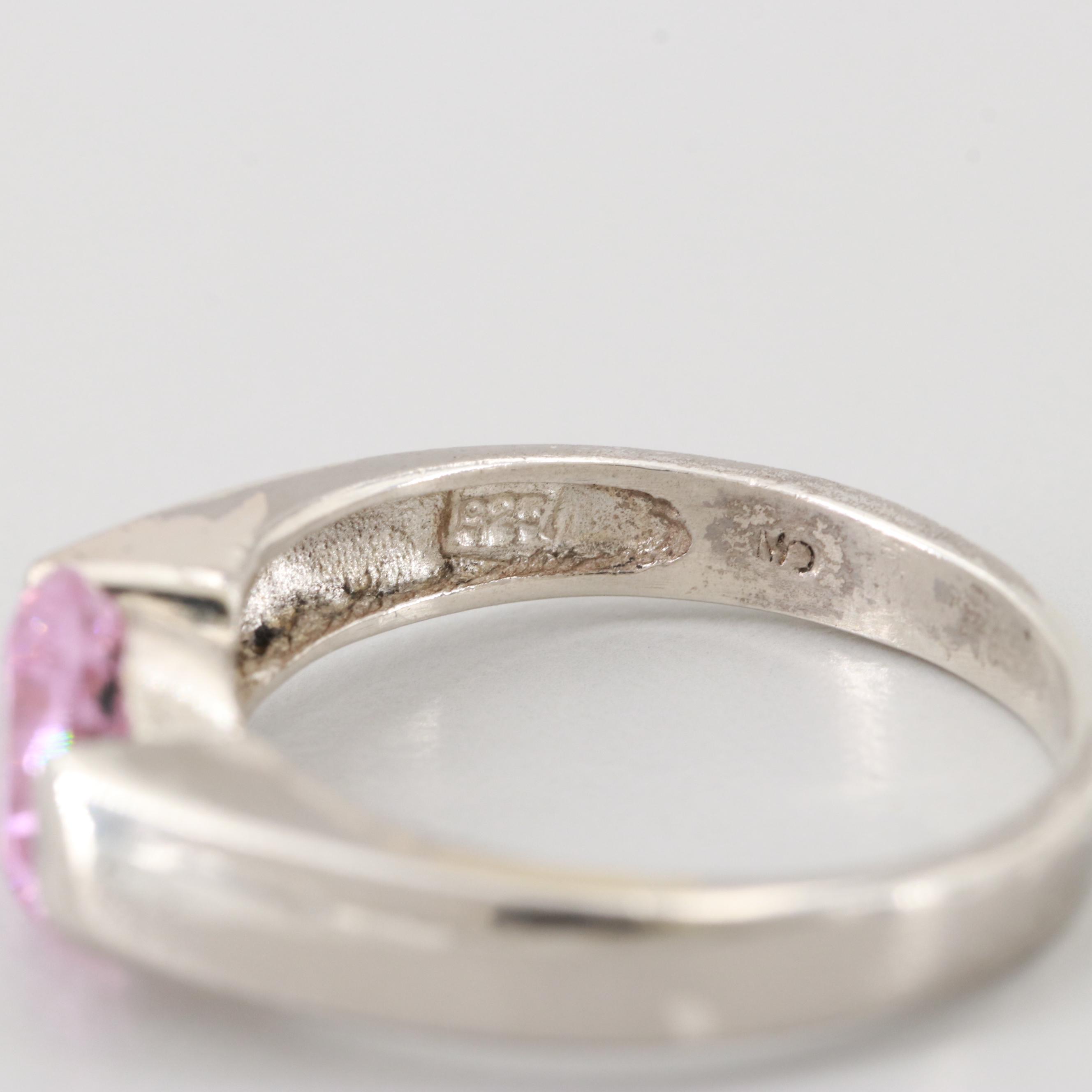 Sterling Silver Pink Cubic Zirconia Necklace and Ring