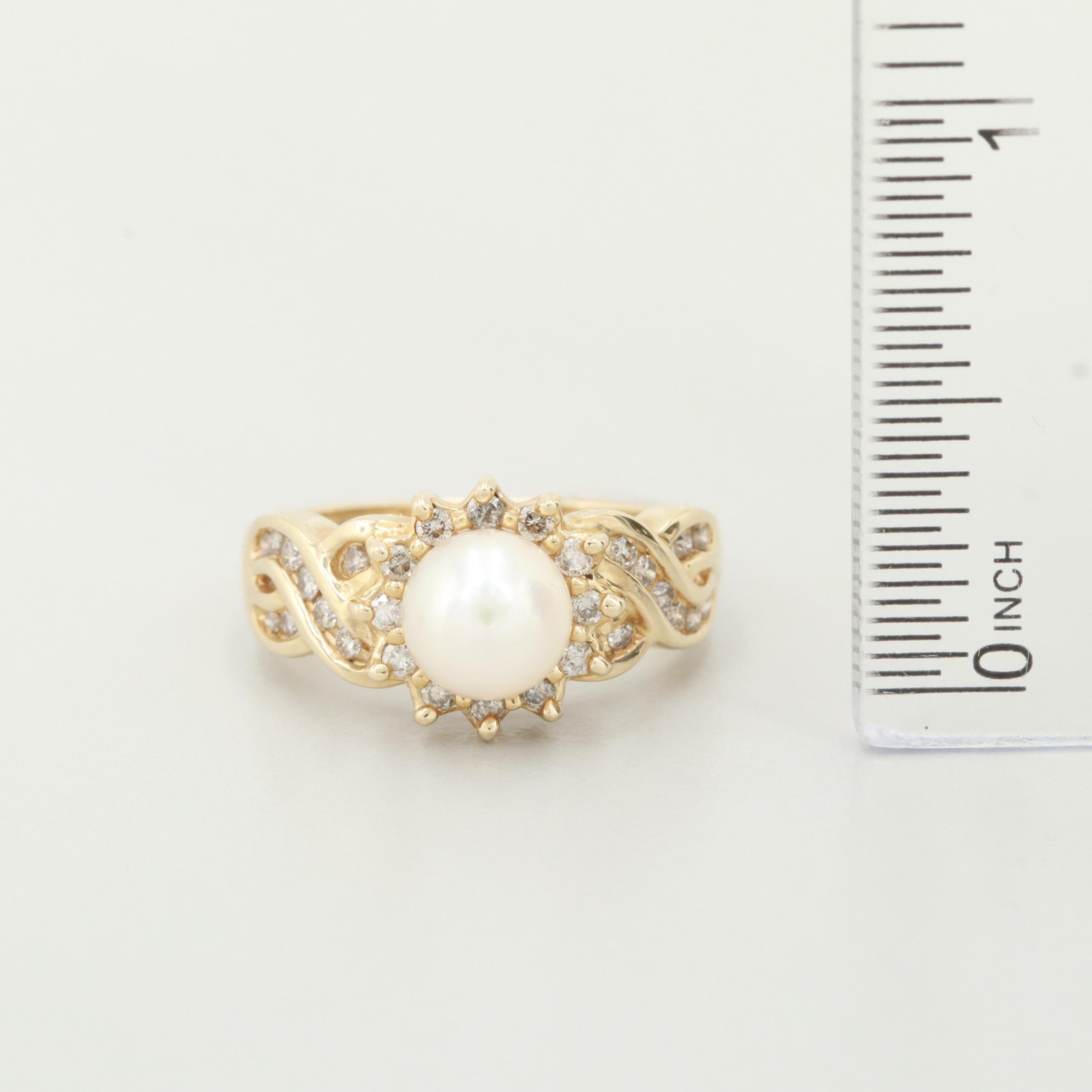 Alwand Vahan 14K Yellow Gold Cultured Pearl and Diamond Ring