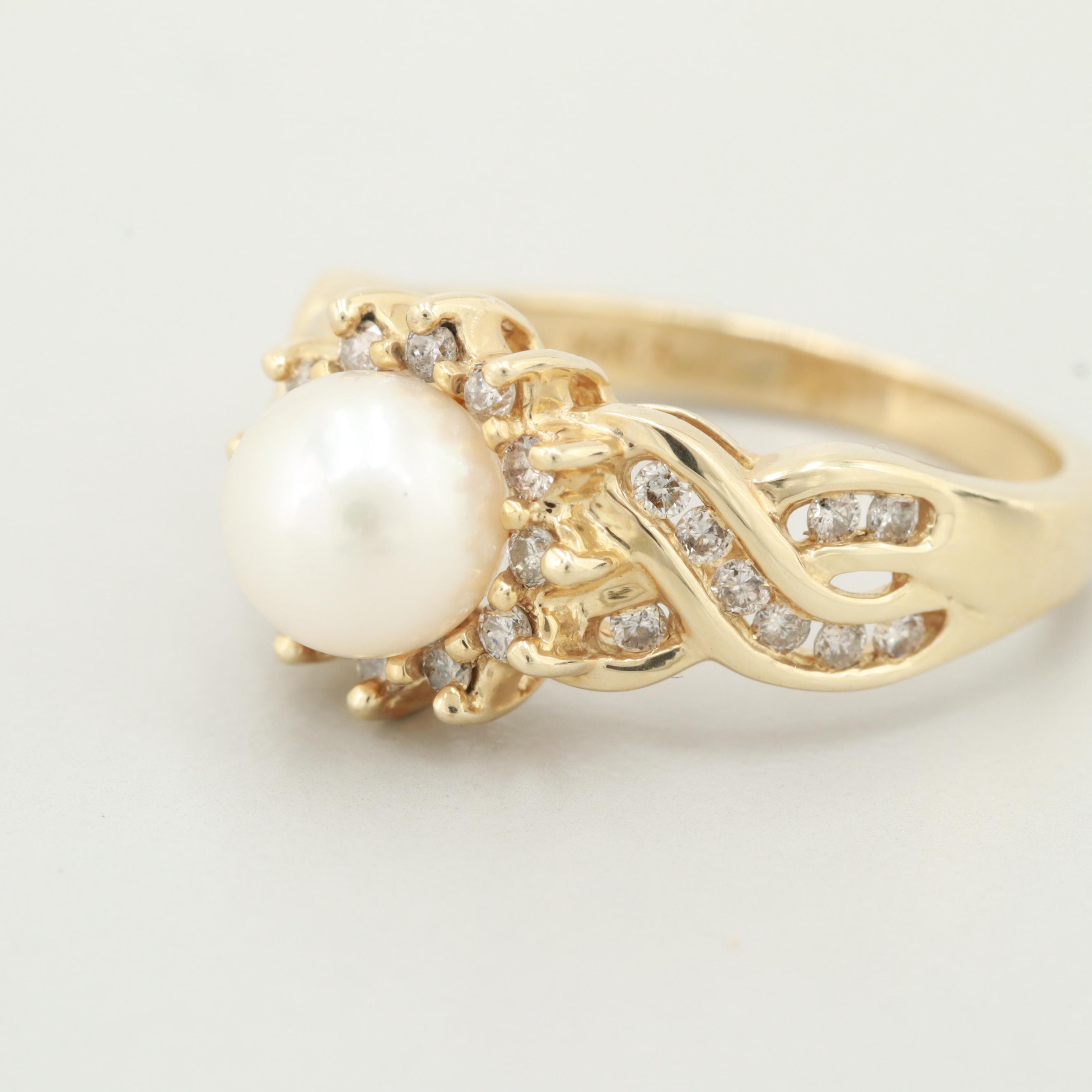 Alwand Vahan 14K Yellow Gold Cultured Pearl and Diamond Ring
