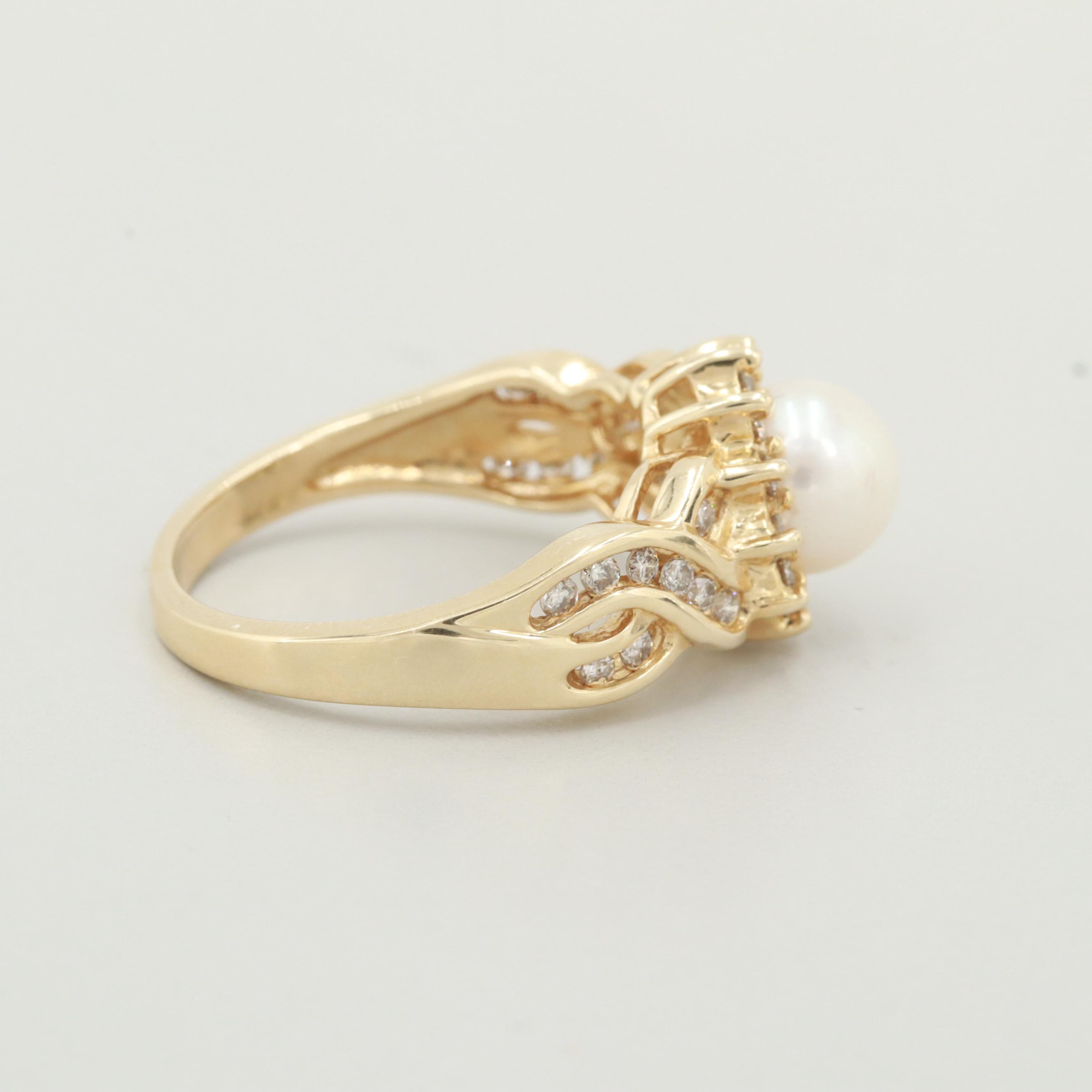 Alwand Vahan 14K Yellow Gold Cultured Pearl and Diamond Ring