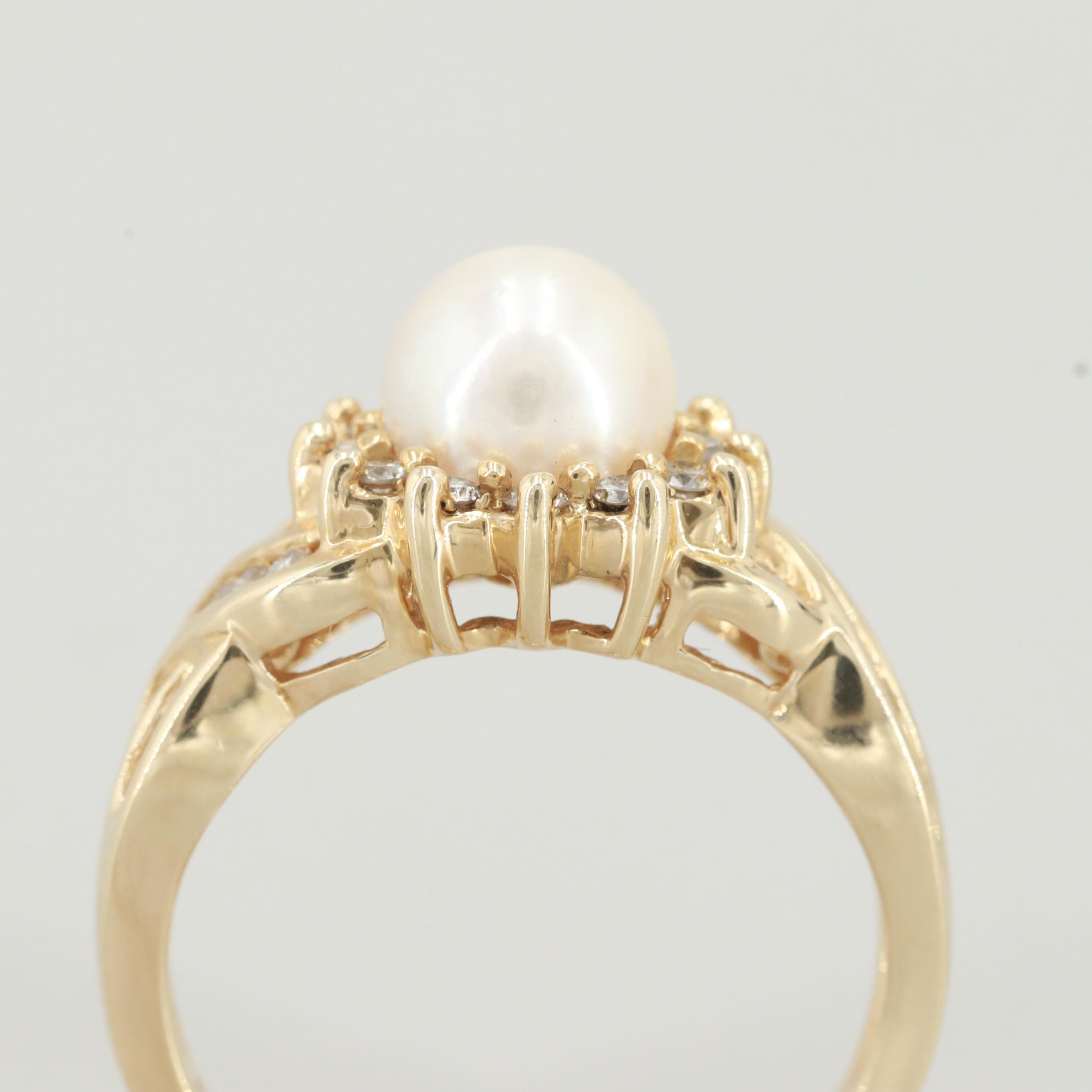 Alwand Vahan 14K Yellow Gold Cultured Pearl and Diamond Ring