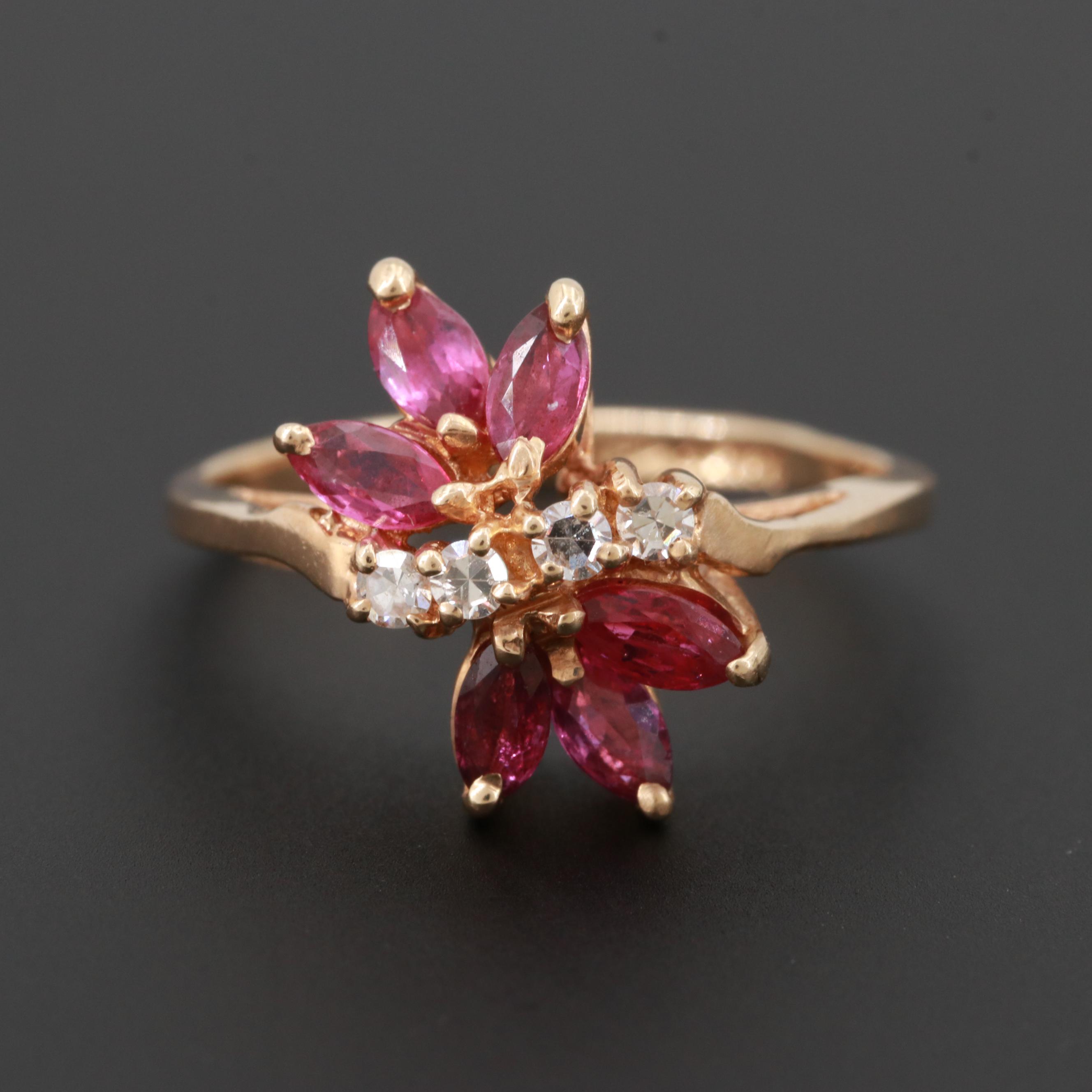 14K Yellow Gold Diamond and Ruby Ring