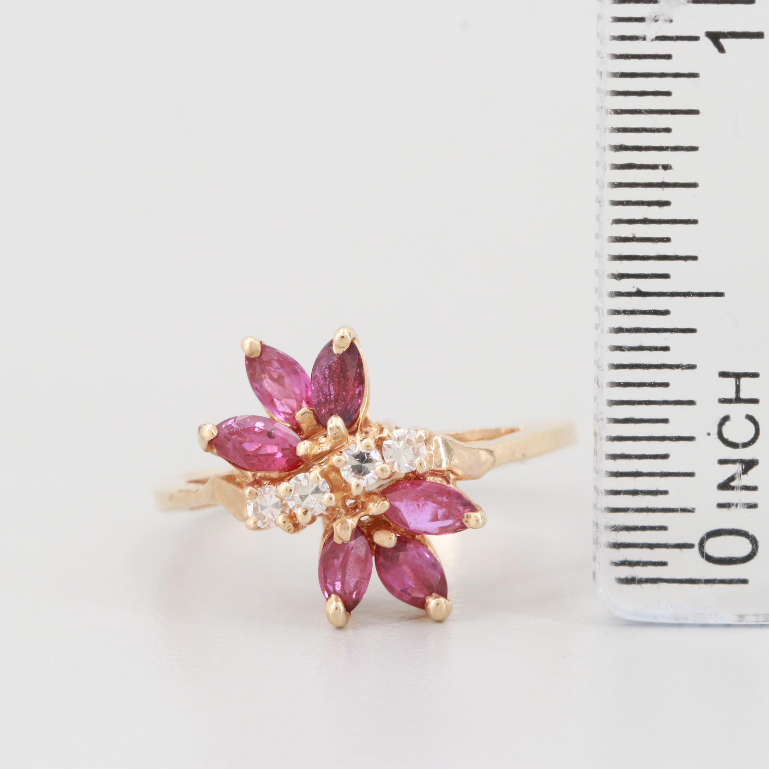 14K Yellow Gold Diamond and Ruby Ring