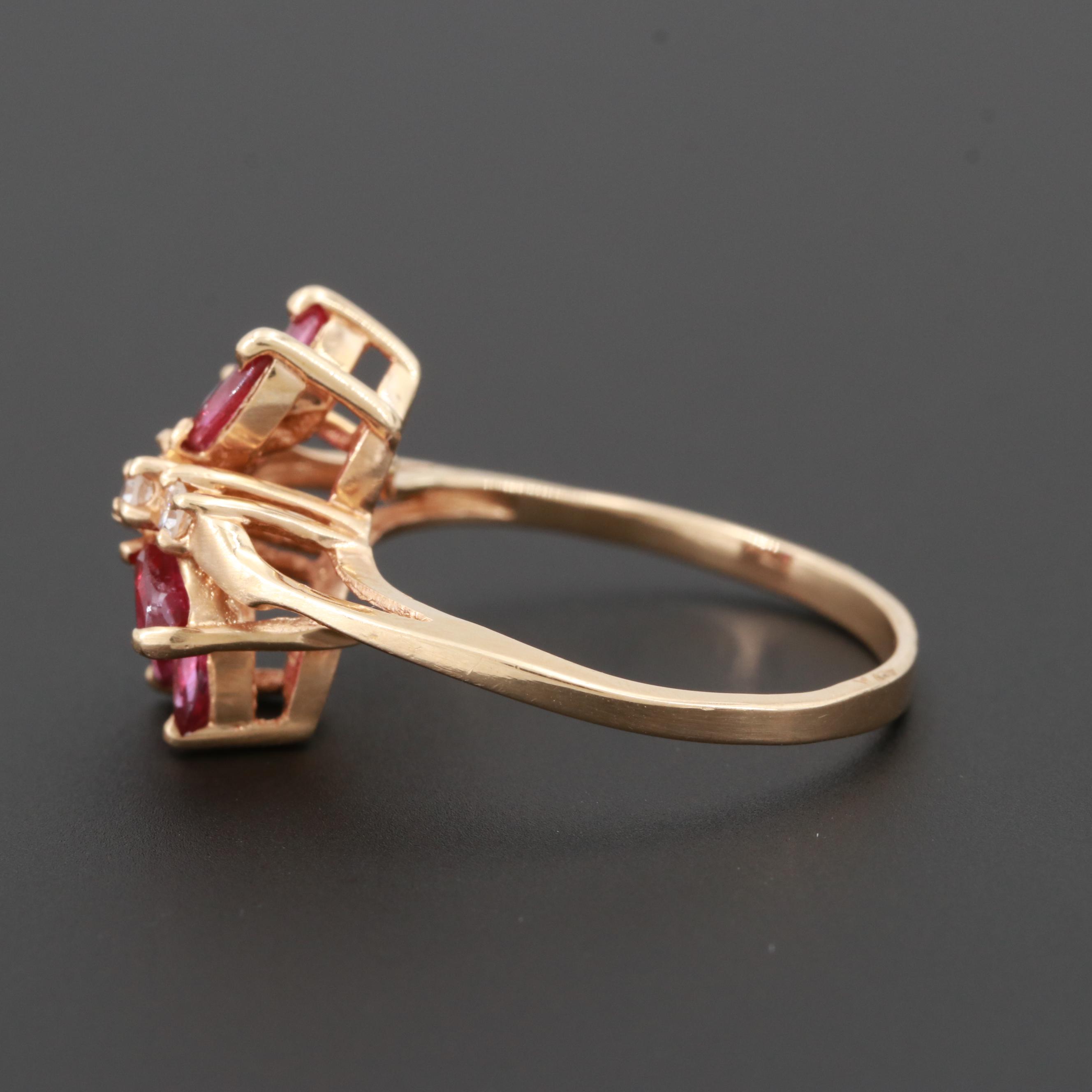14K Yellow Gold Diamond and Ruby Ring