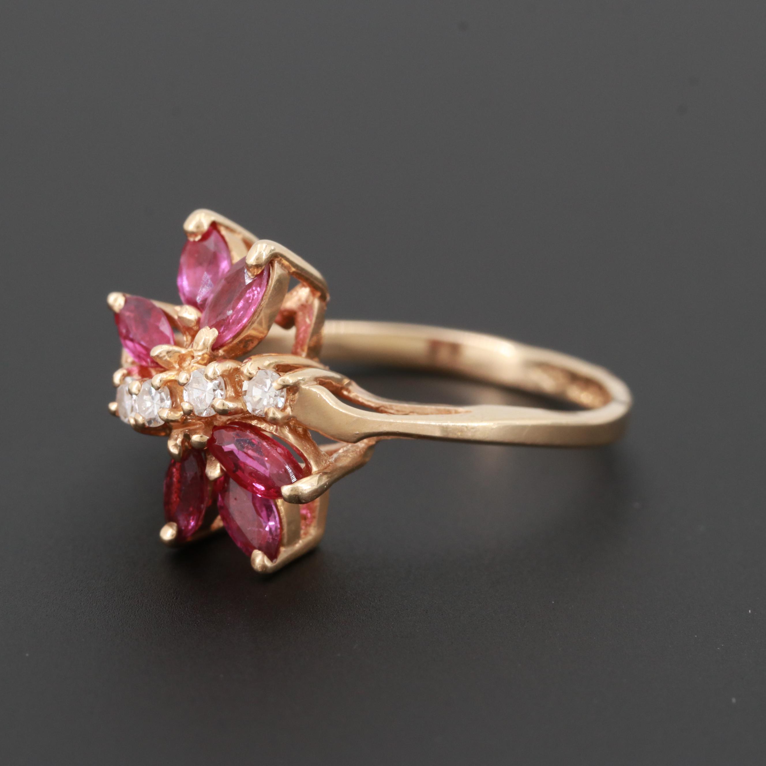14K Yellow Gold Diamond and Ruby Ring