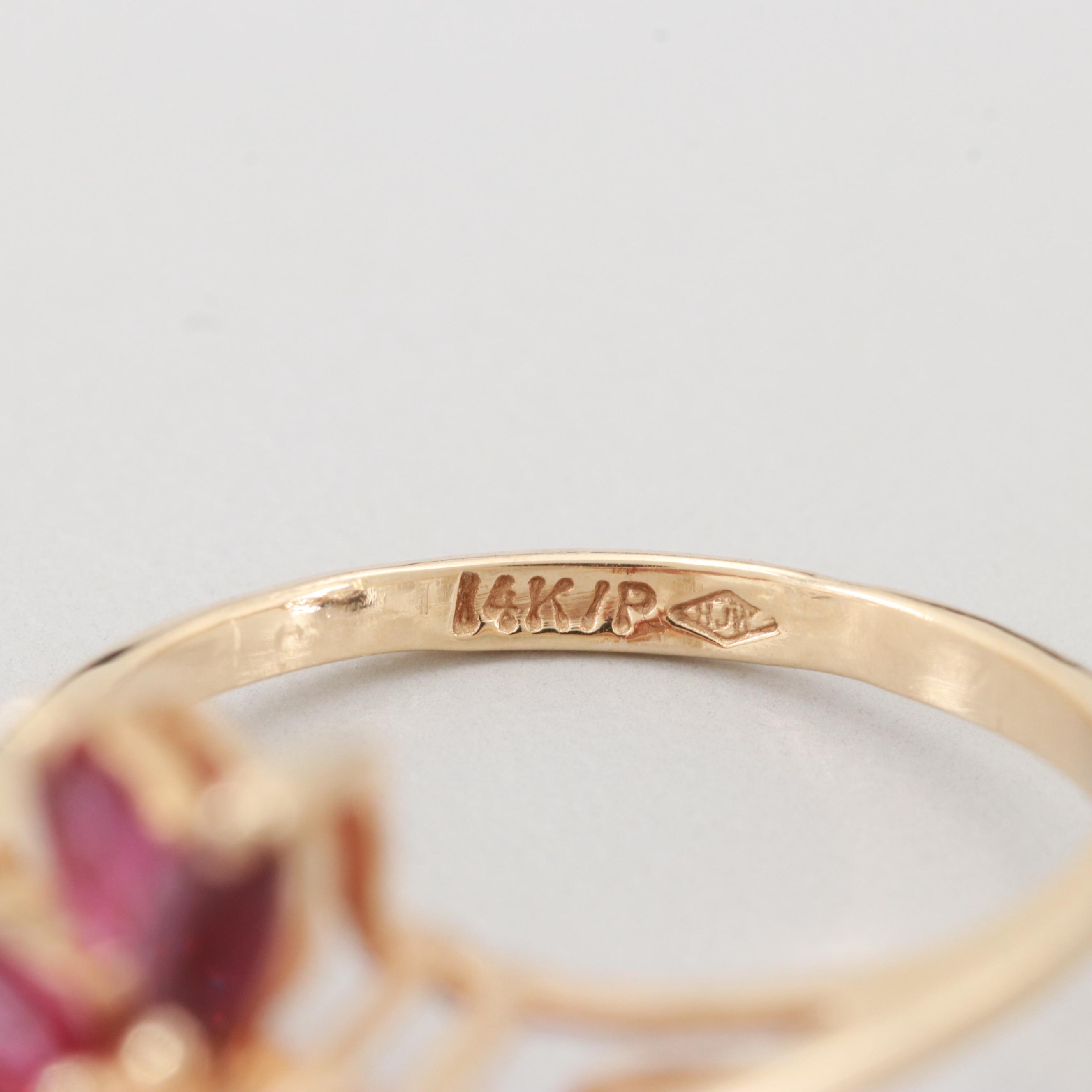 14K Yellow Gold Diamond and Ruby Ring