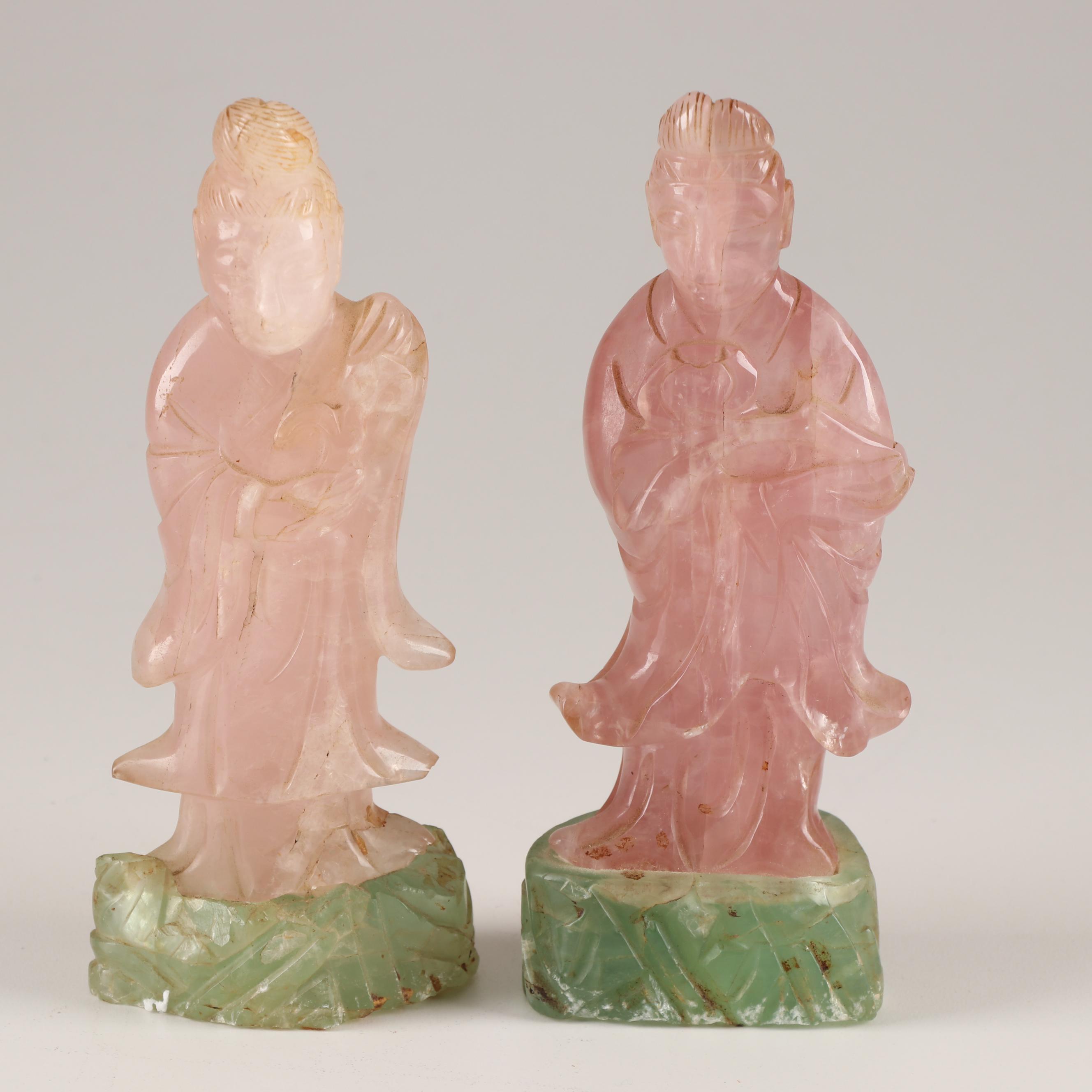 Chinese Carved Rose Quartz Figurines