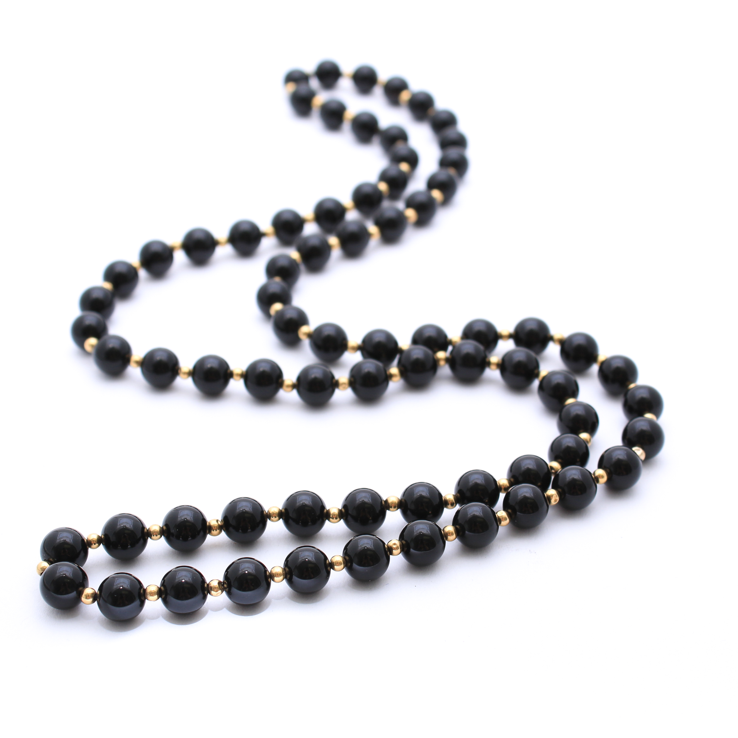 Onyx and Gold Tone Beaded Necklace
