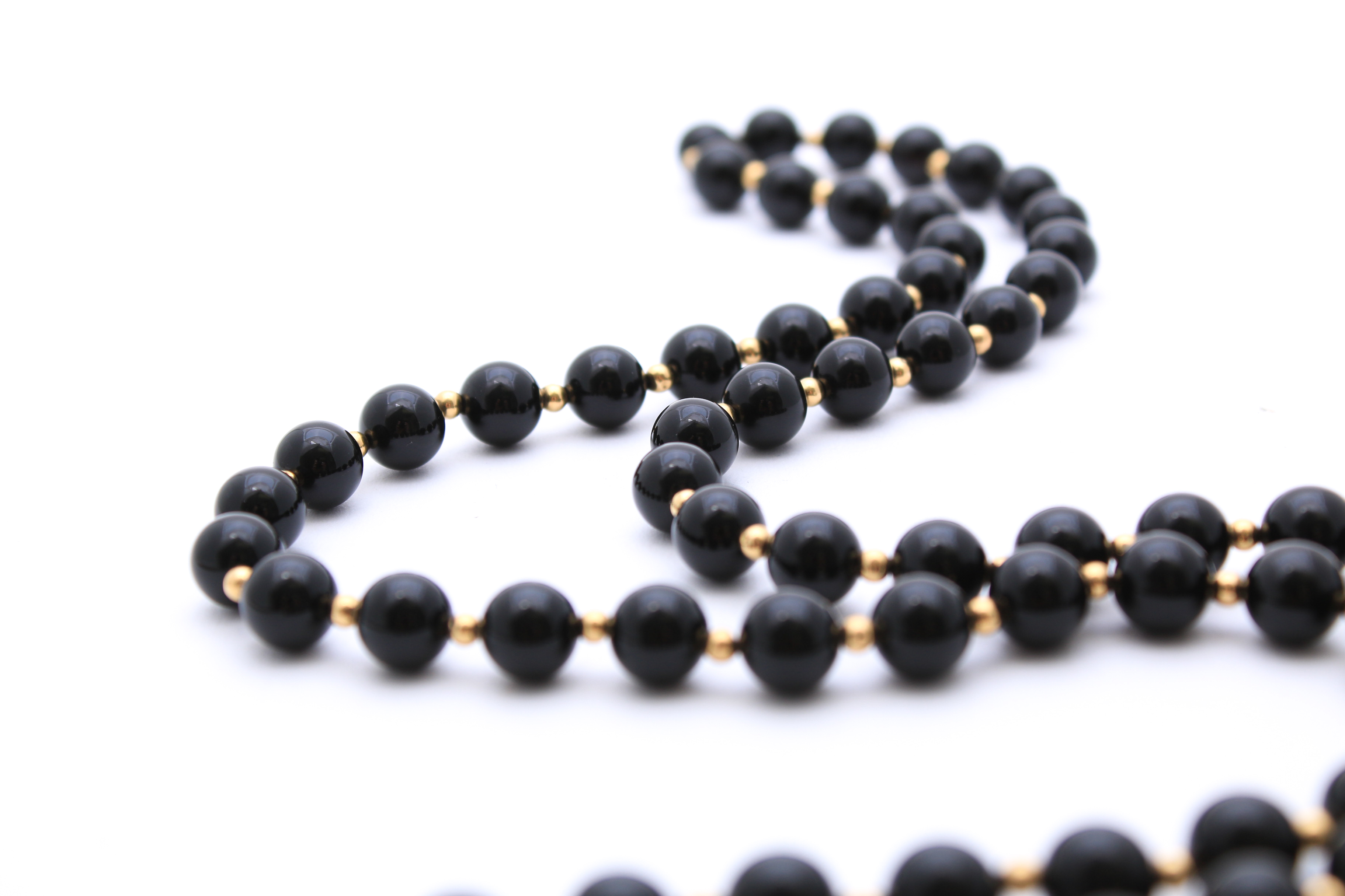 Onyx and Gold Tone Beaded Necklace