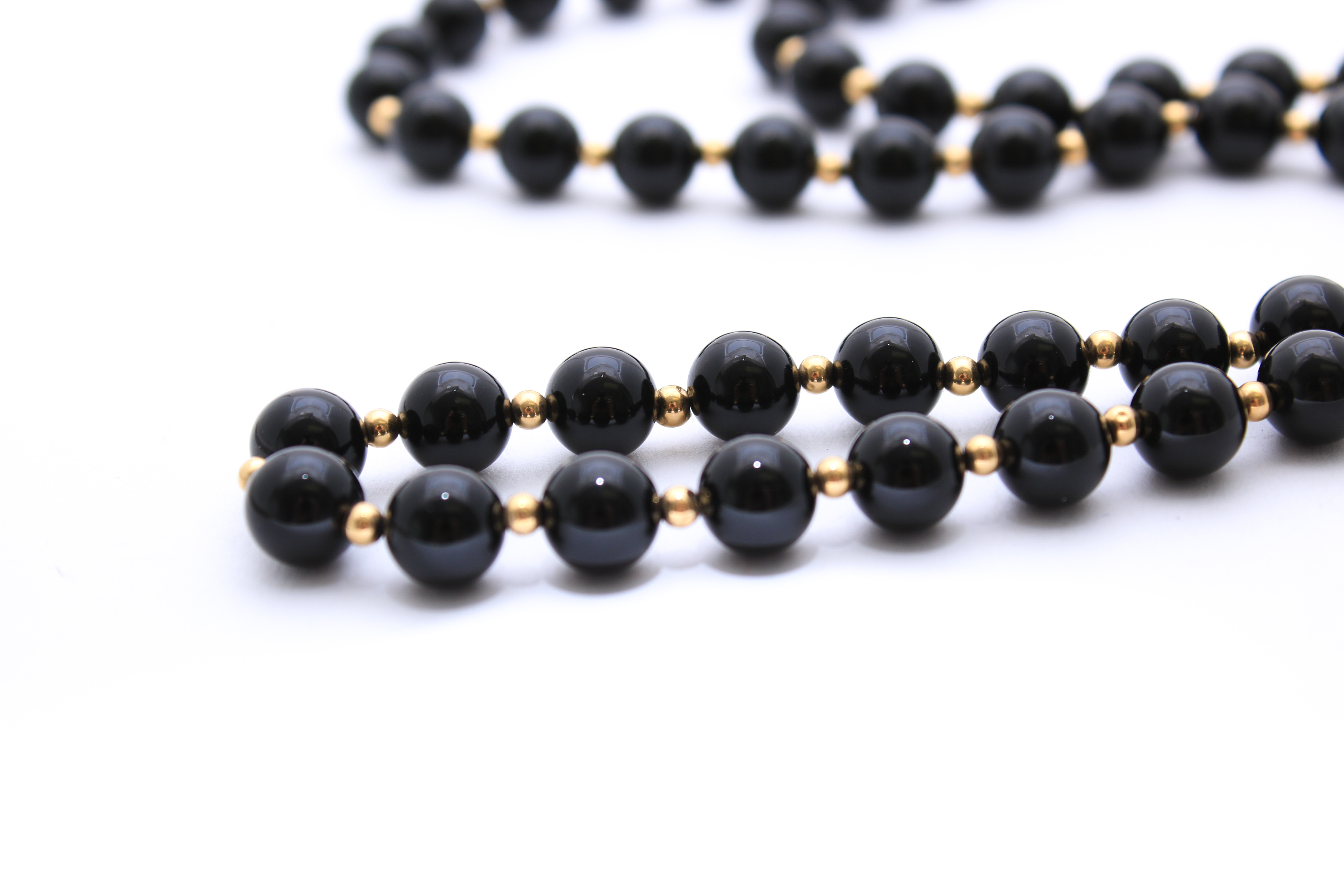 Onyx and Gold Tone Beaded Necklace