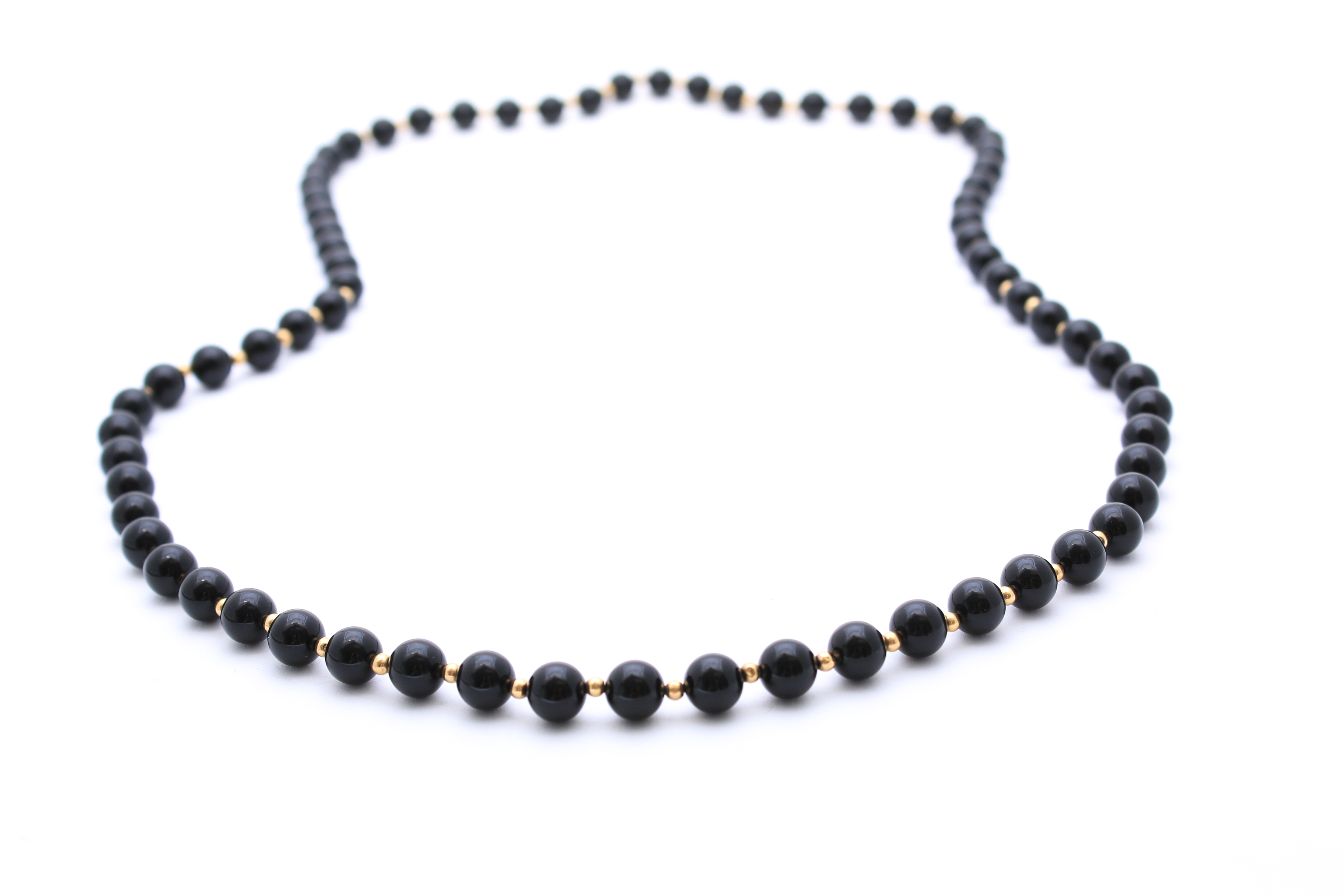 Onyx and Gold Tone Beaded Necklace